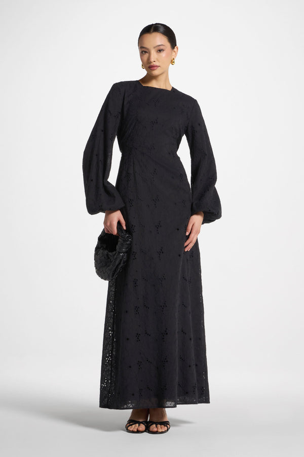 Cotton Eyelet Maxi Dress - Black Abayas Veiled 