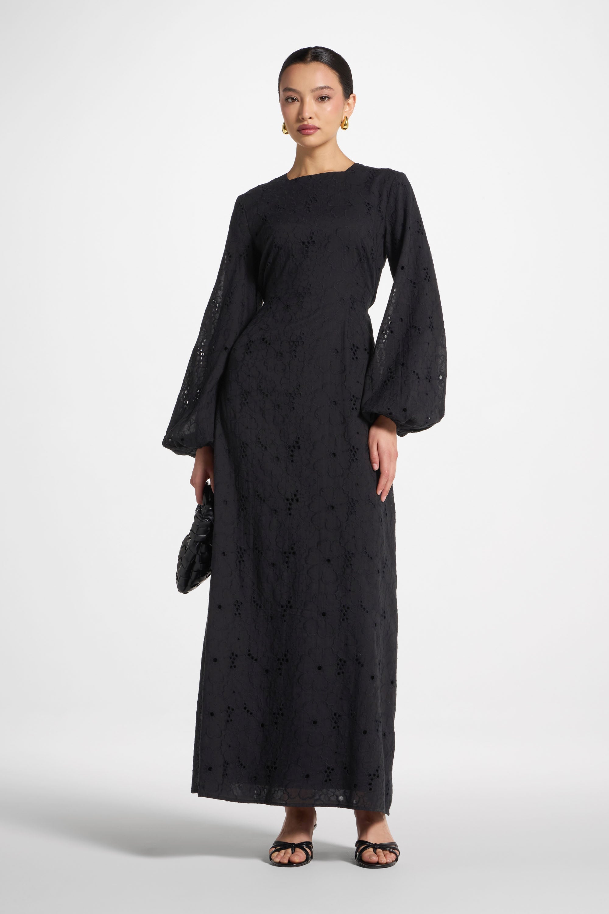 Cotton Eyelet Maxi Dress - Black Abayas Veiled 
