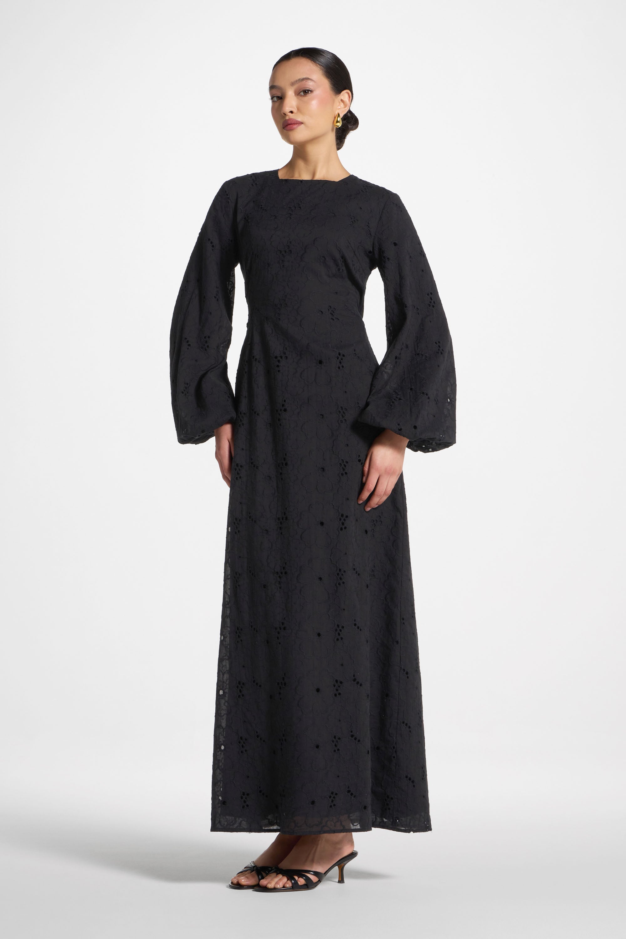 Cotton Eyelet Maxi Dress - Black Abayas Veiled 