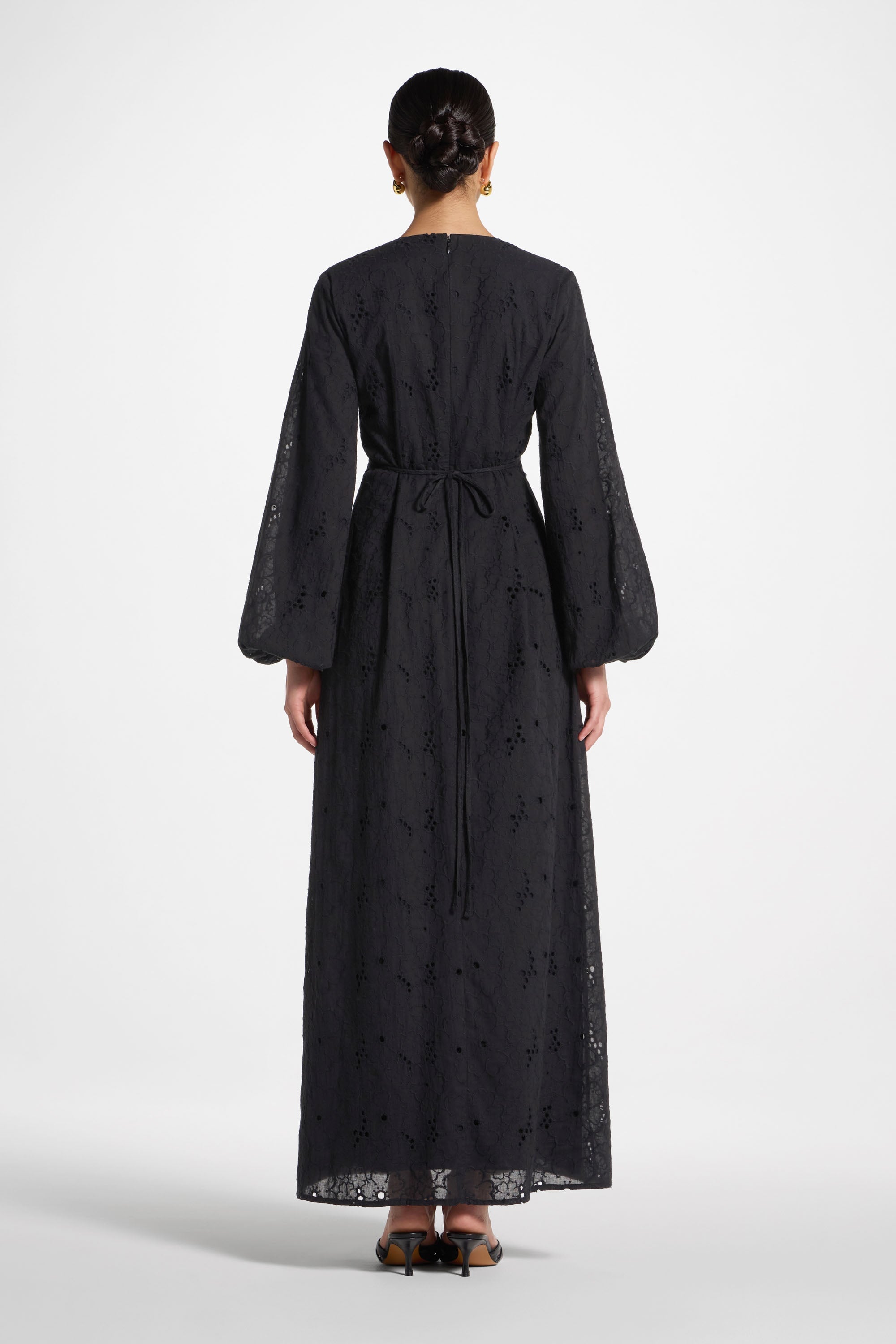 Cotton Eyelet Maxi Dress - Black Abayas Veiled 