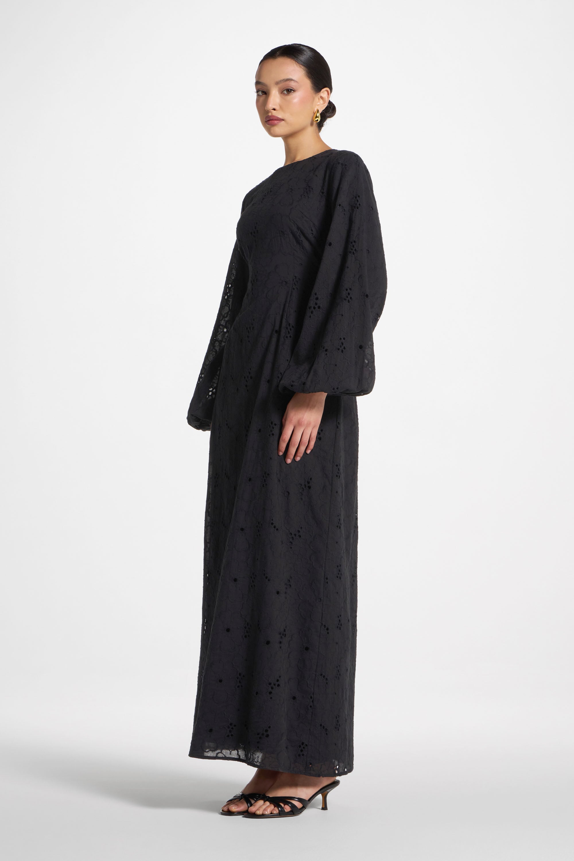Cotton Eyelet Maxi Dress - Black Abayas Veiled 