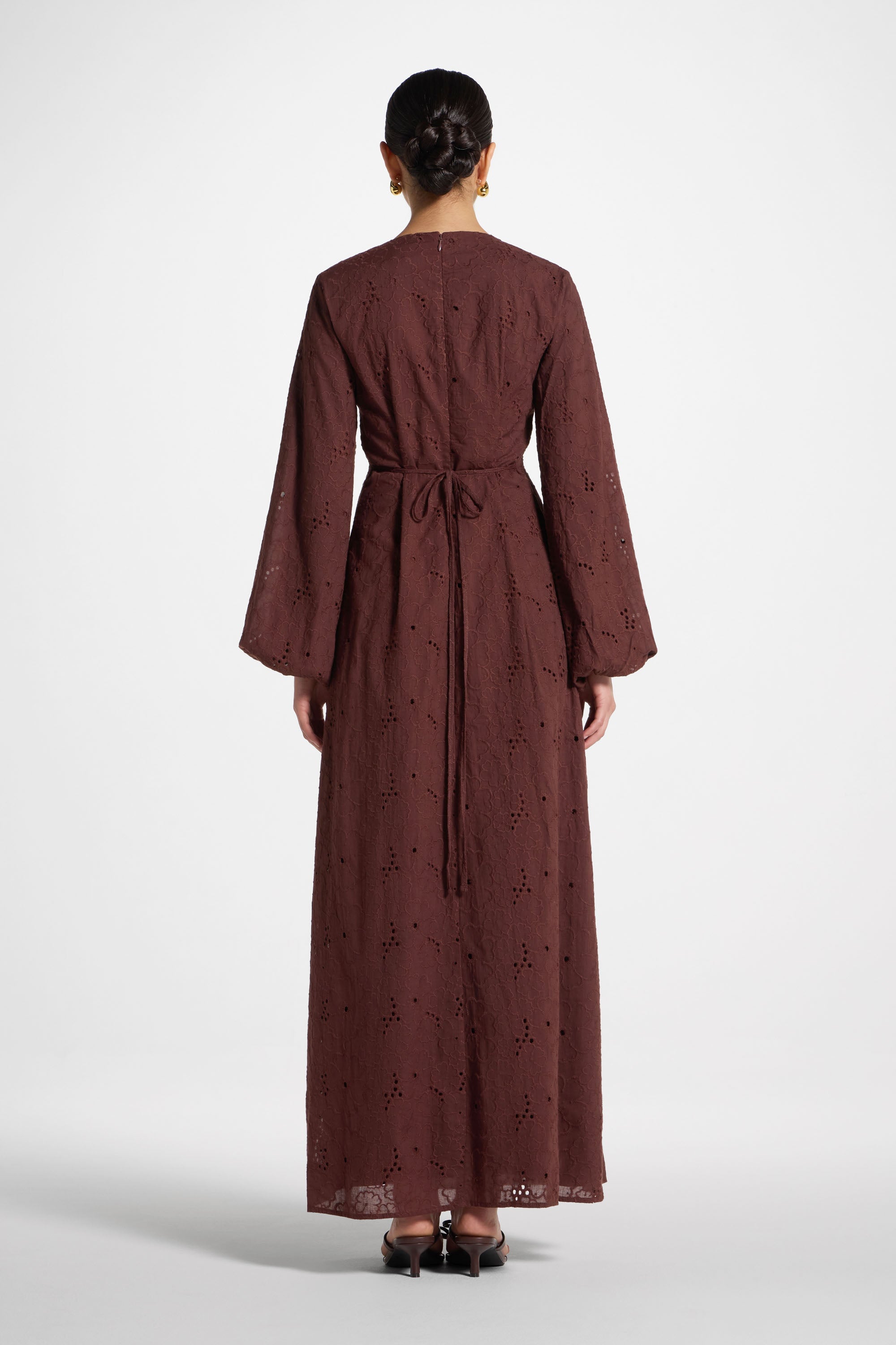 Cotton Eyelet Maxi Dress - Brown Abayas Veiled 