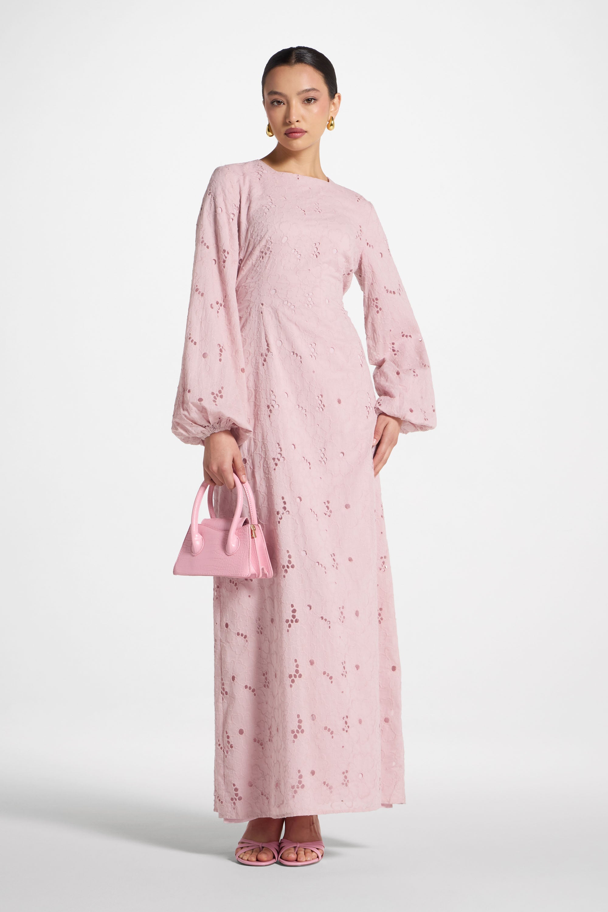 Cotton Eyelet Maxi Dress - Petal Abayas Veiled 