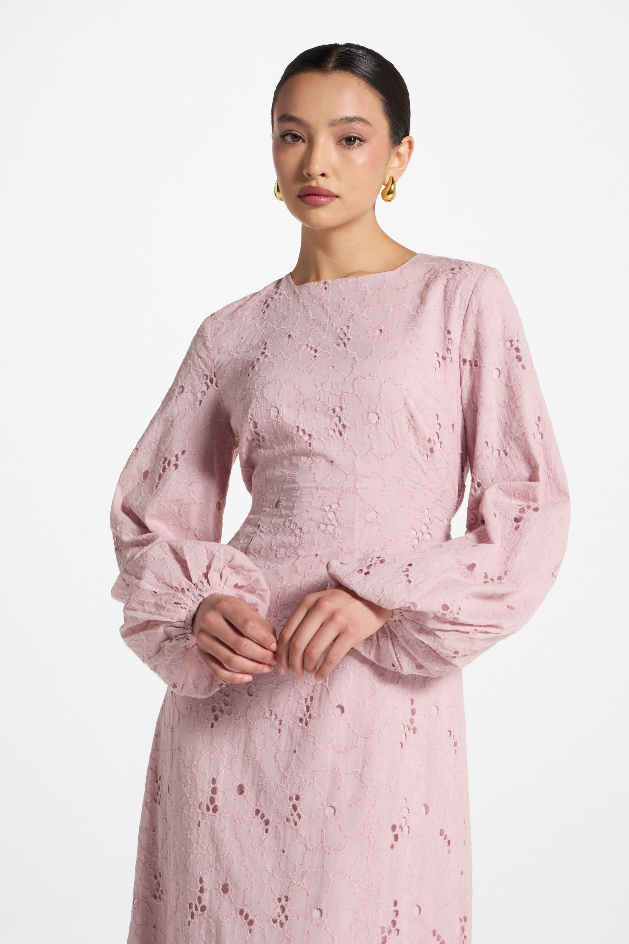 Cotton Eyelet Maxi Dress - Petal Abayas Veiled 