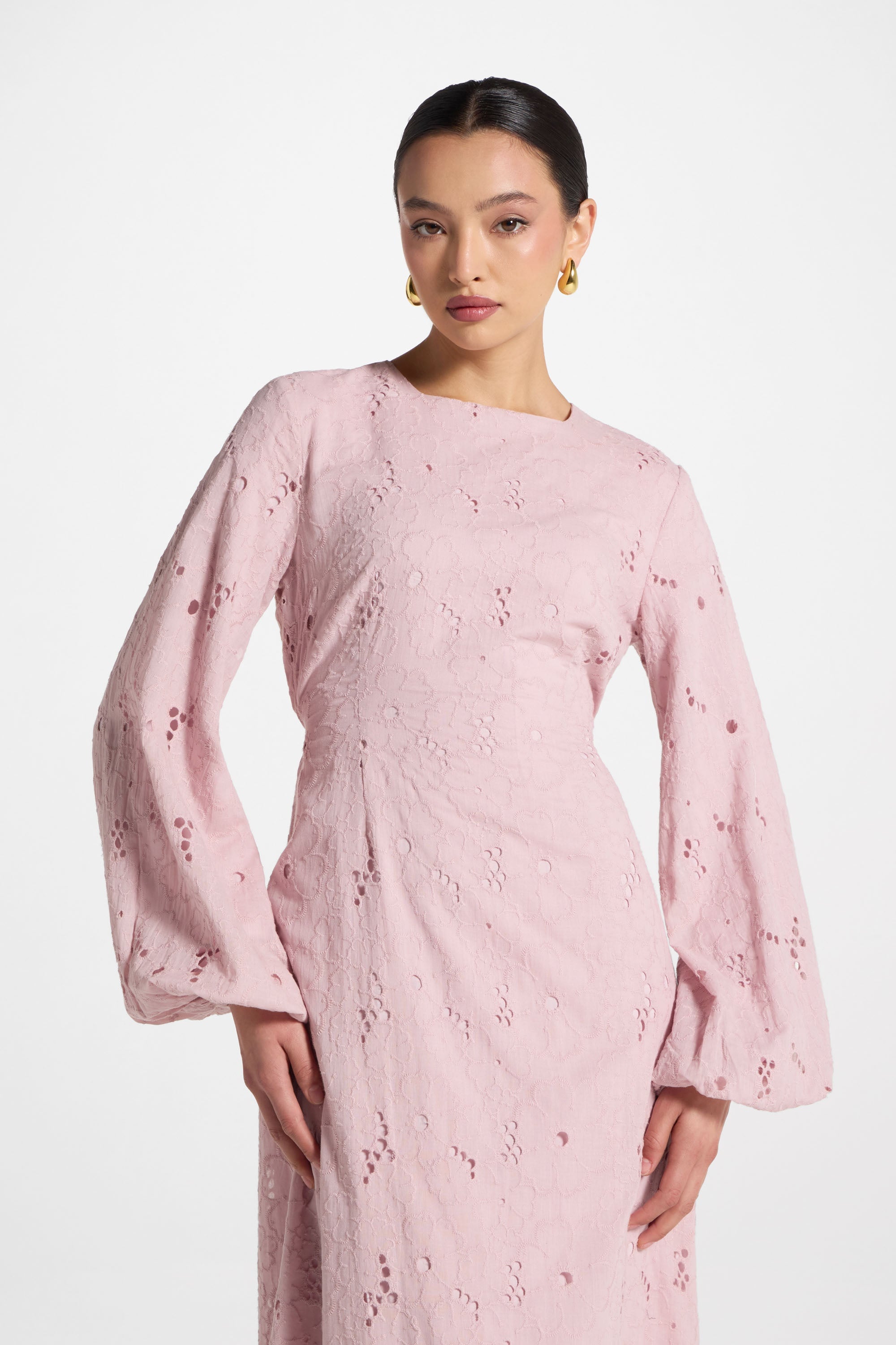 Cotton Eyelet Maxi Dress - Petal Abayas Veiled 