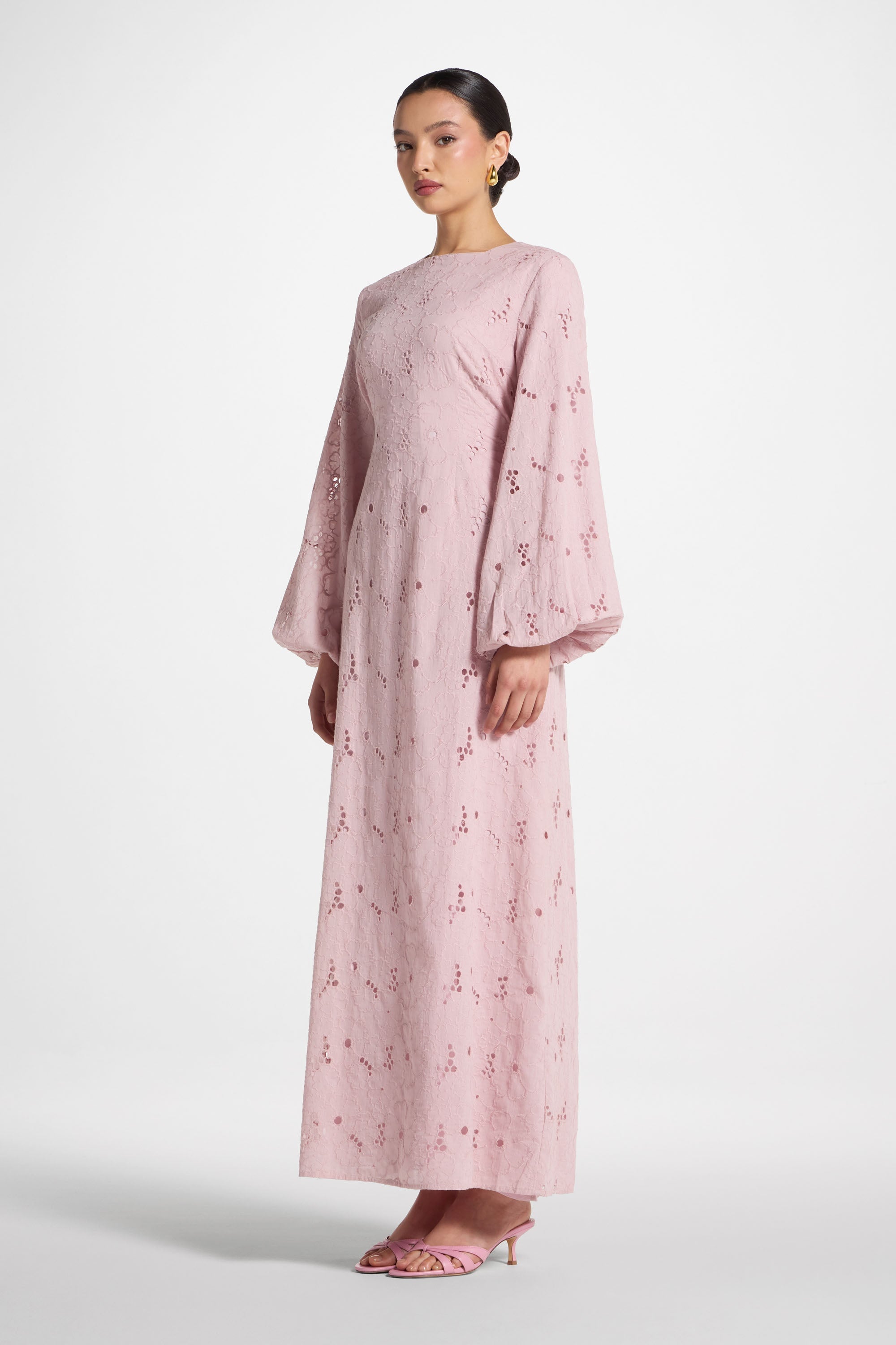 Cotton Eyelet Maxi Dress - Petal Abayas Veiled 