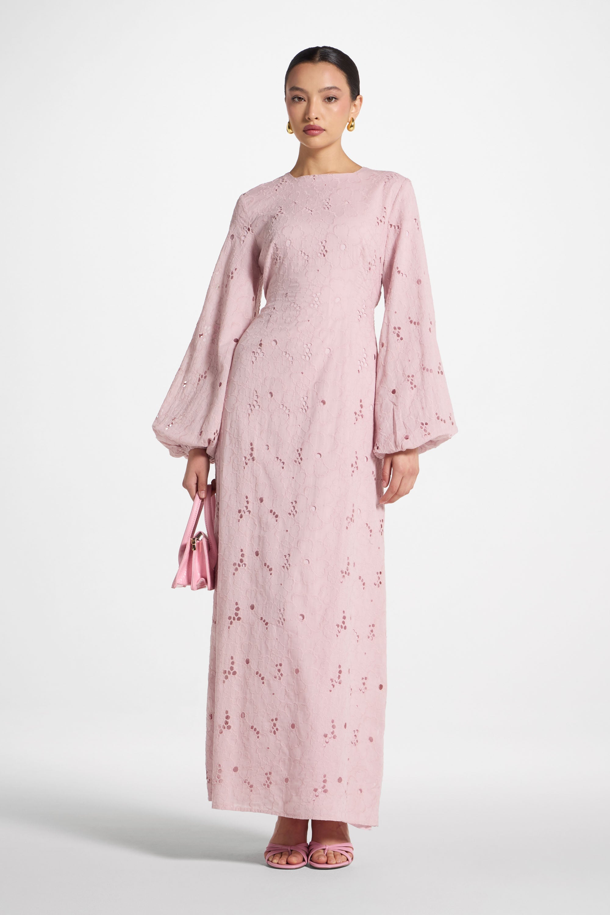 Cotton Eyelet Maxi Dress - Petal Abayas Veiled 