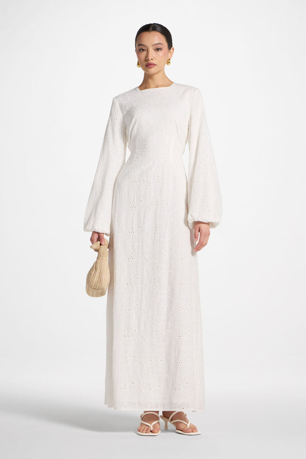 Cotton Eyelet Maxi Dress - White Abayas Veiled 