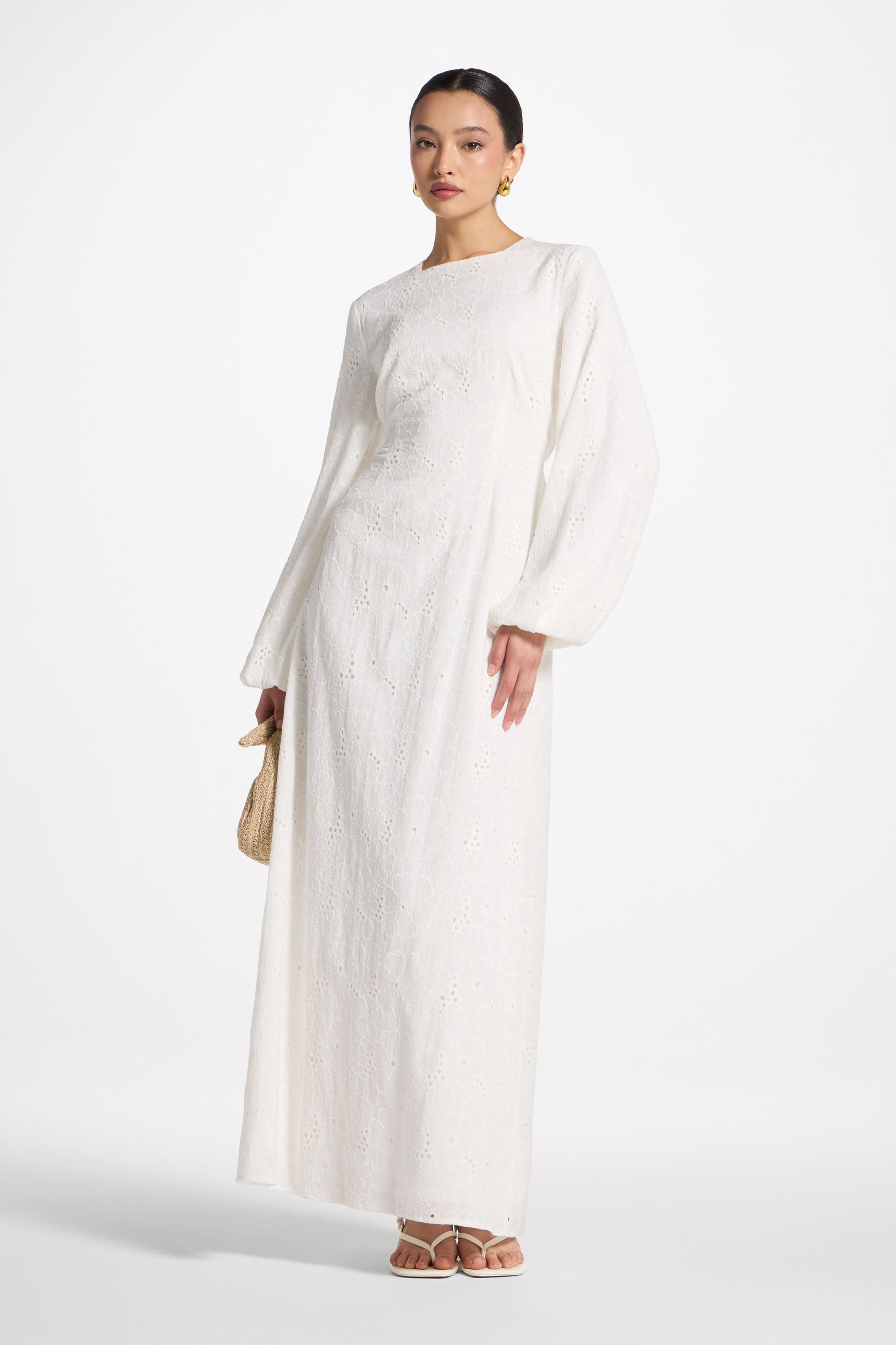 Cotton Eyelet Maxi Dress - White Abayas Veiled 