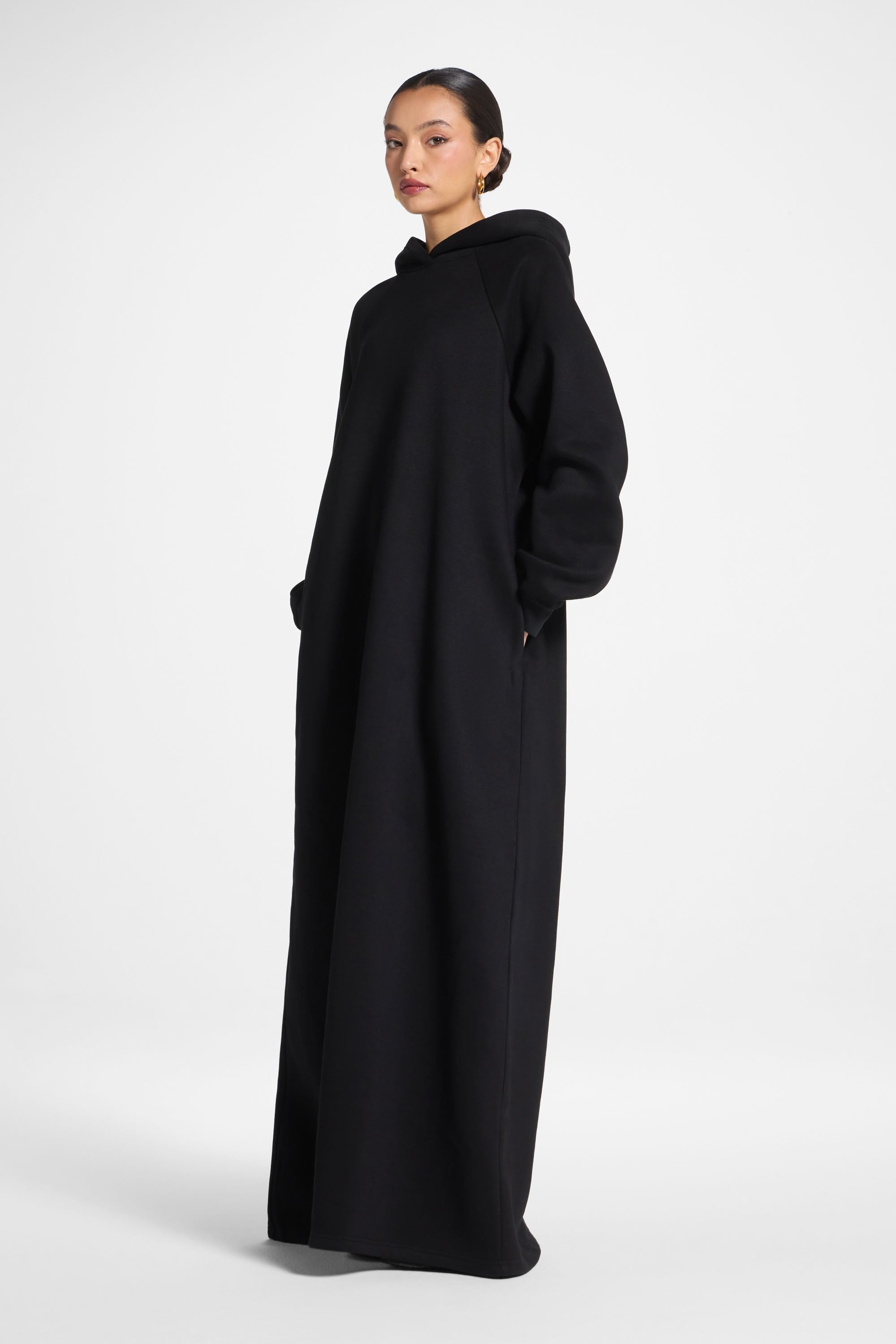 Cotton Hoodie Maxi Dress - Black Abayas Veiled 