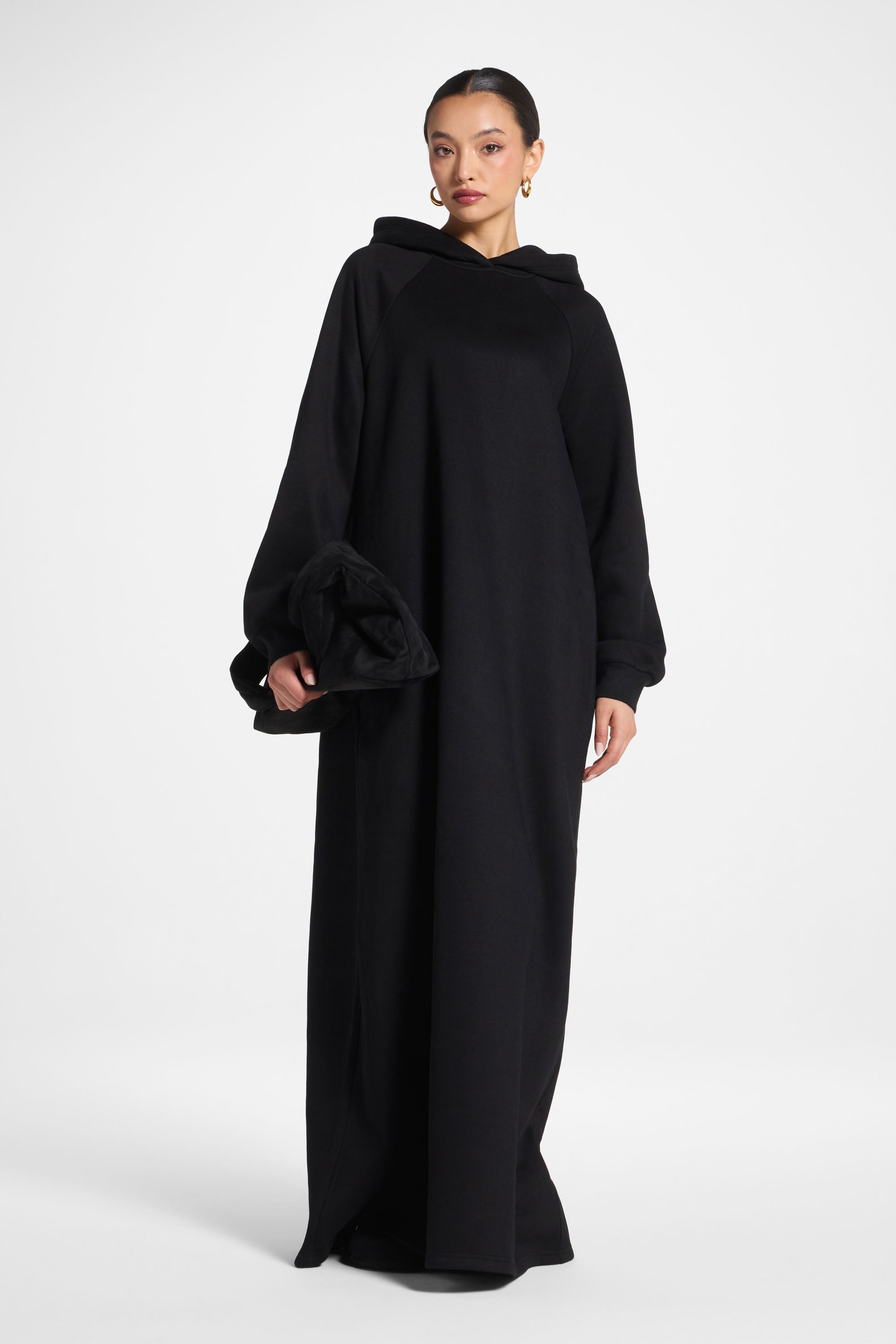 Cotton Hoodie Maxi Dress - Black Abayas Veiled 