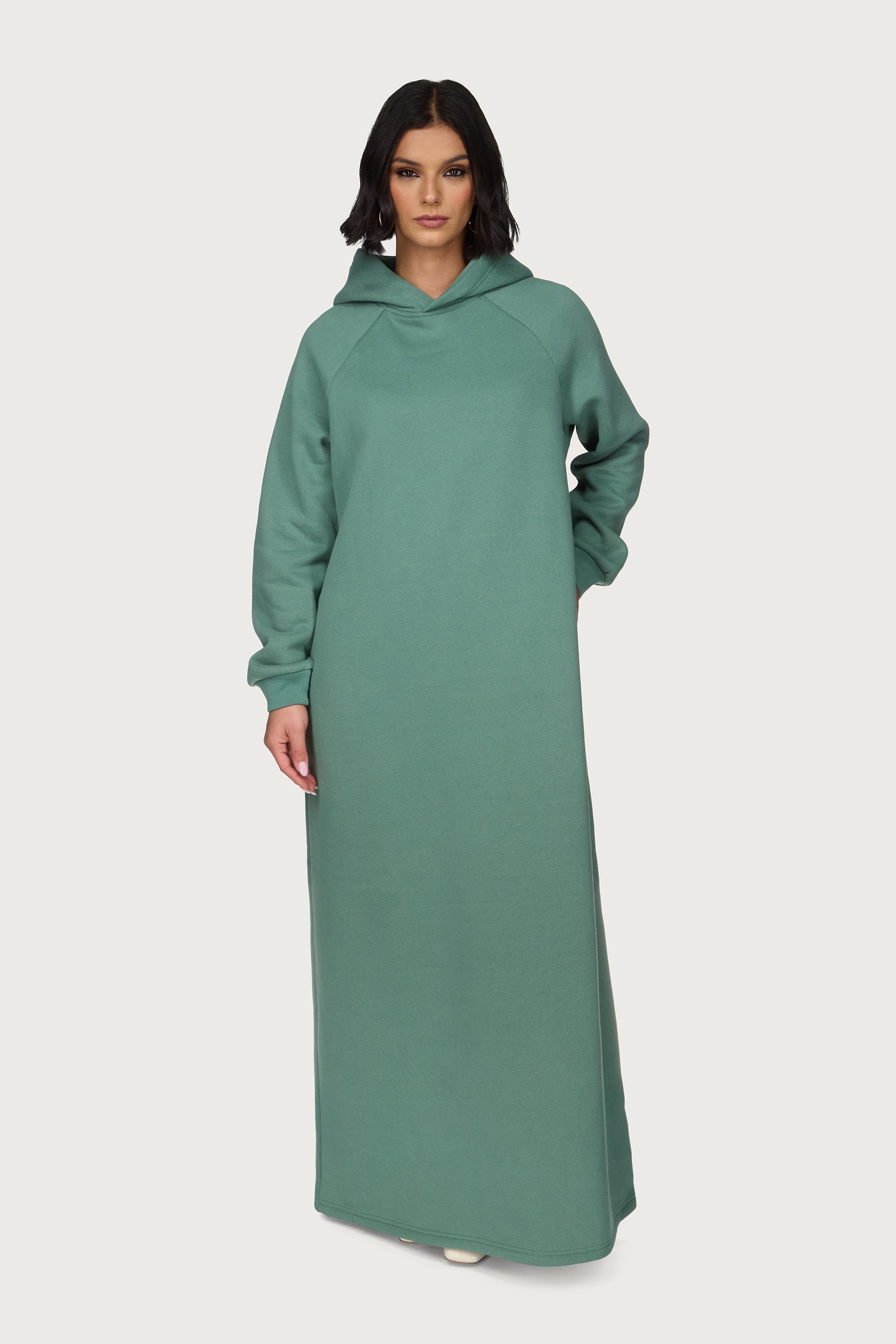 Cotton Hoodie Maxi Dress - Retro Green Abayas Veiled 