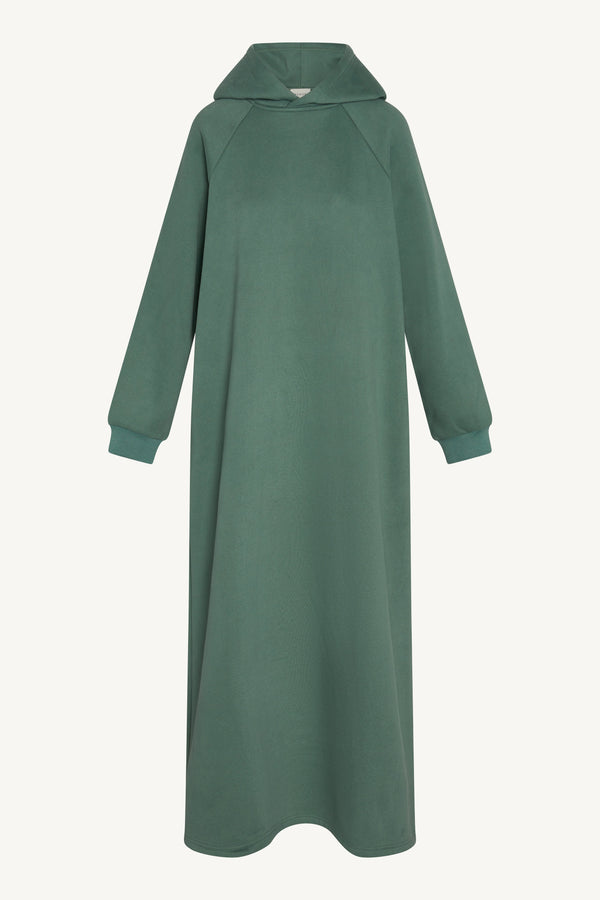 Cotton Hoodie Maxi Dress - Retro Green Abayas Veiled 