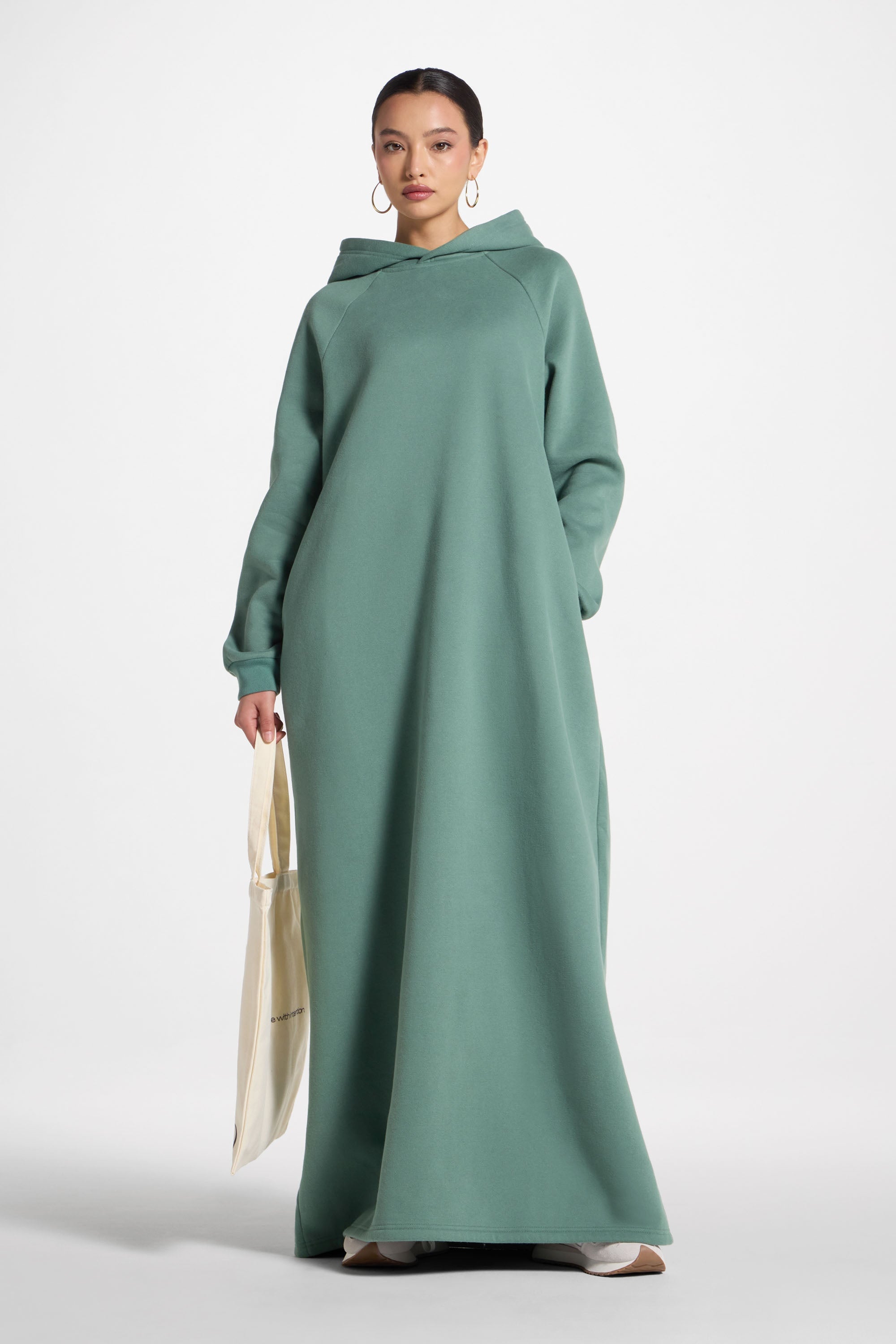 Cotton Hoodie Maxi Dress - Retro Green Abayas Veiled 