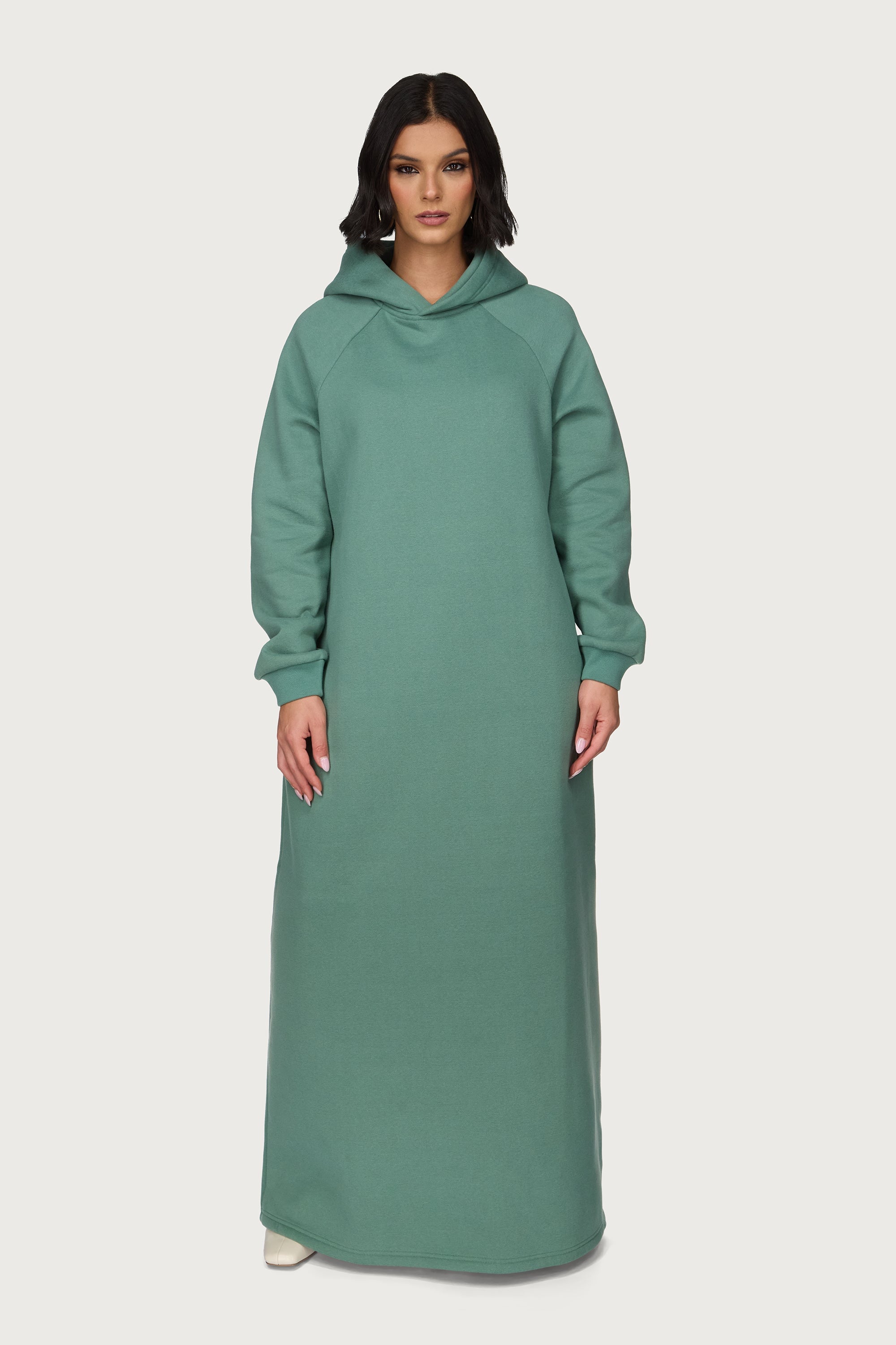 Cotton Hoodie Maxi Dress - Retro Green Abayas Veiled 