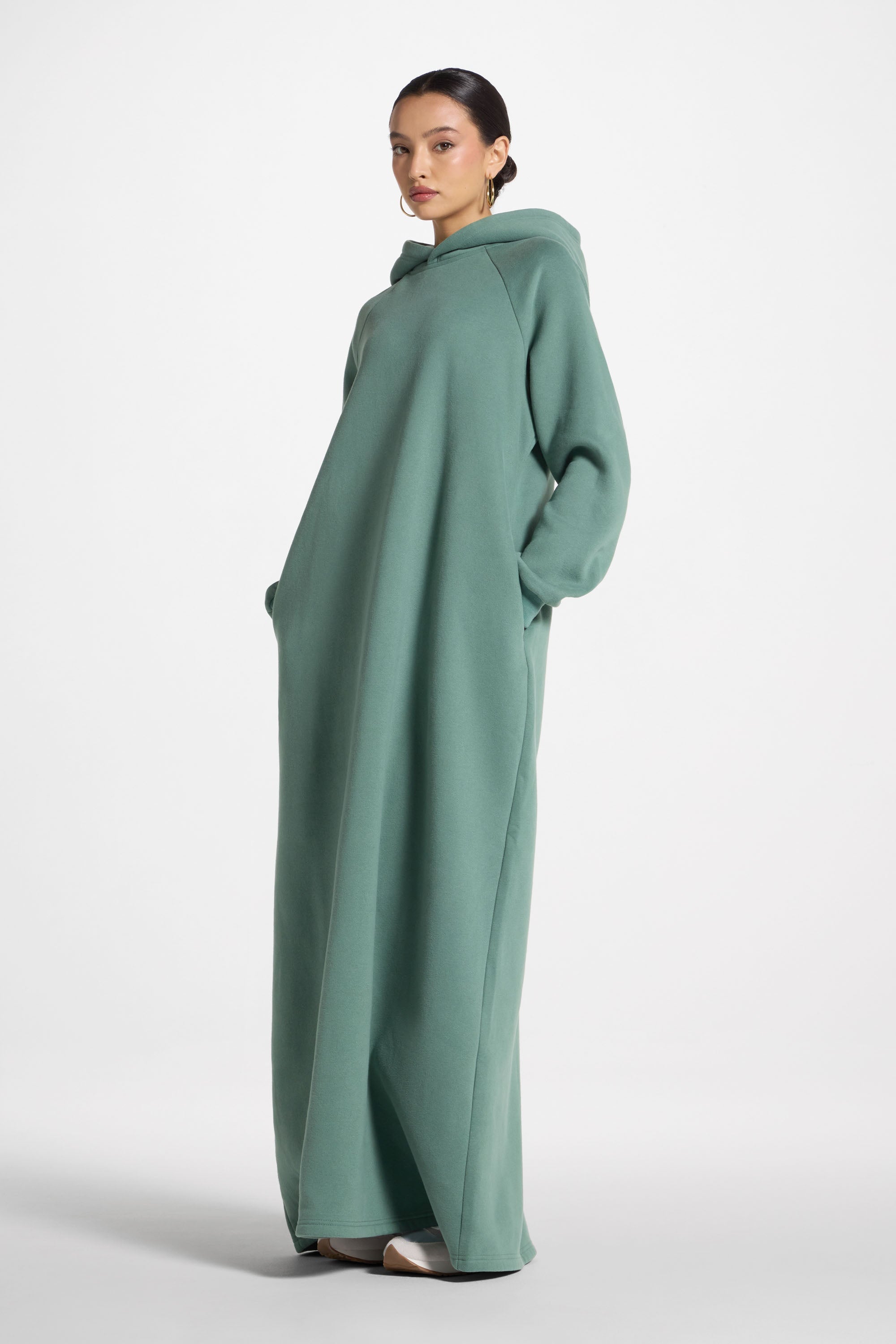 Cotton Hoodie Maxi Dress - Retro Green Abayas Veiled 