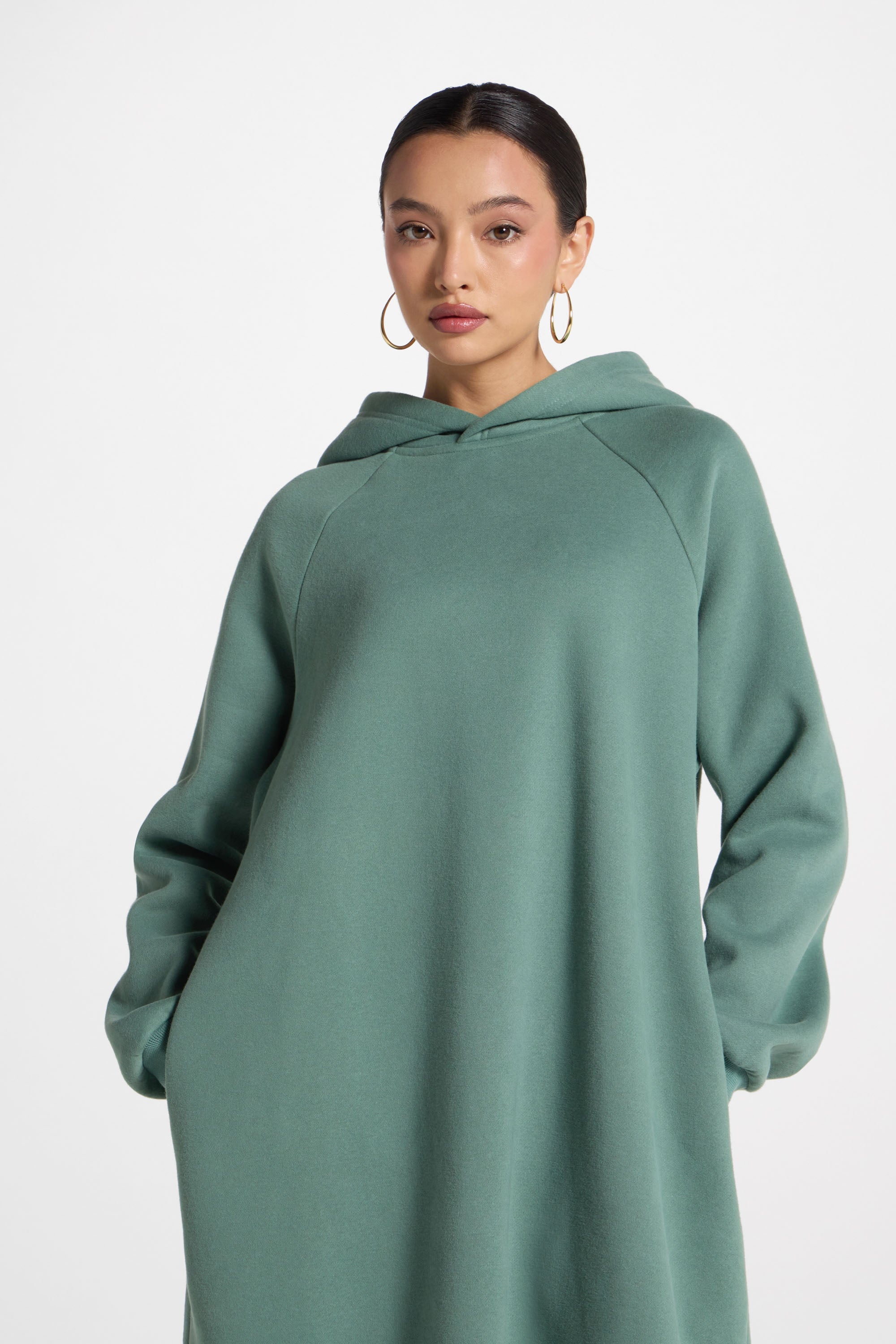 Cotton Hoodie Maxi Dress - Retro Green Abayas Veiled 