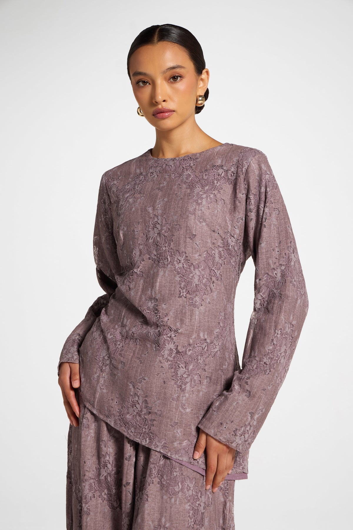 Cotton Lace Asymmetric Top - Black Plum Top Veiled 