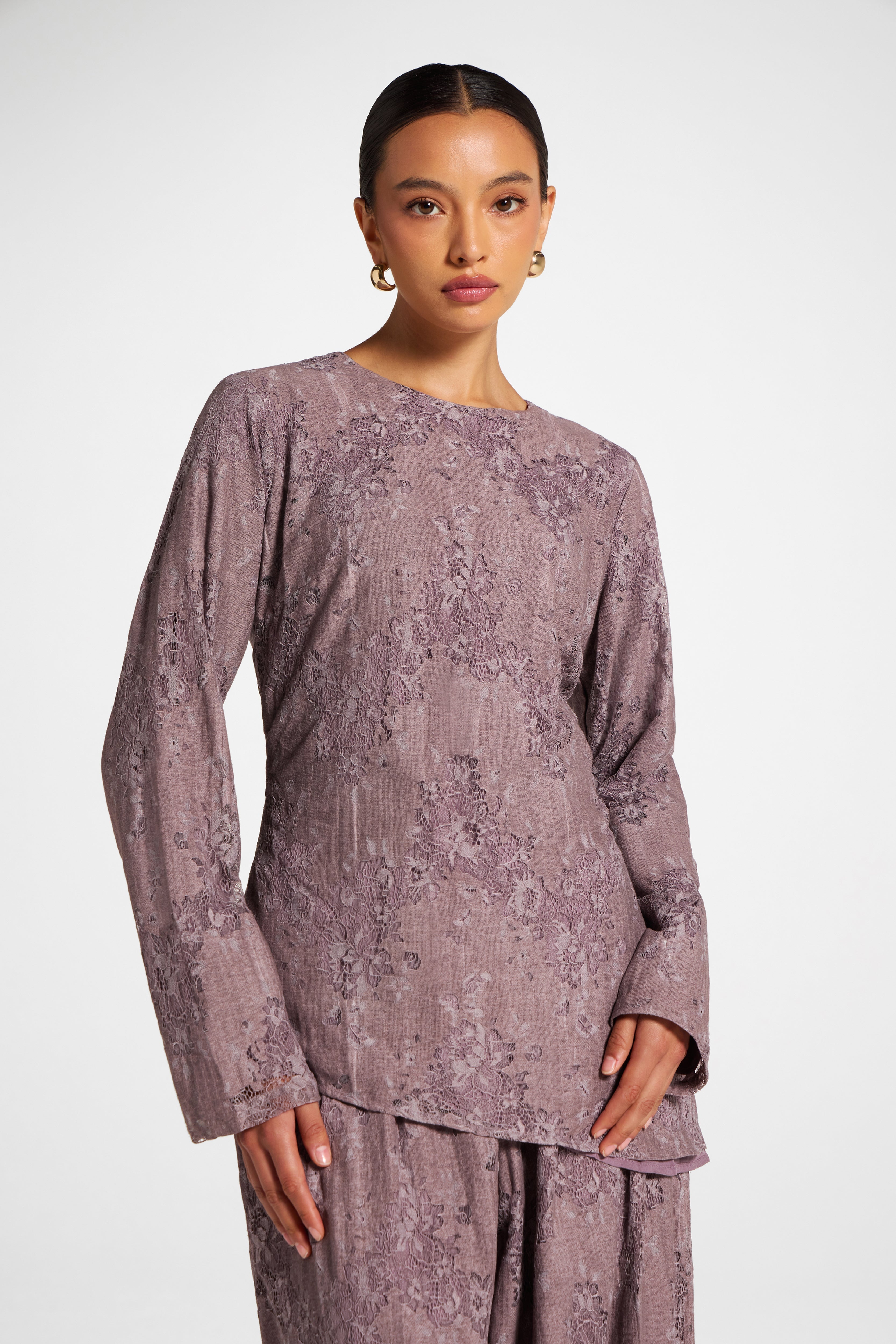 Cotton Lace Asymmetric Top - Black Plum