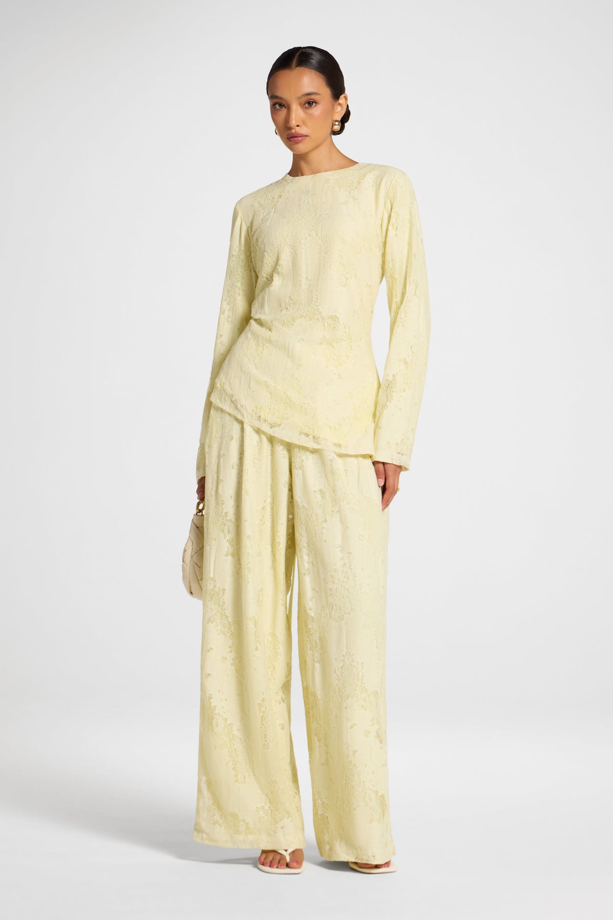 Cotton Lace Asymmetric Top - Butter Yellow Top Veiled 
