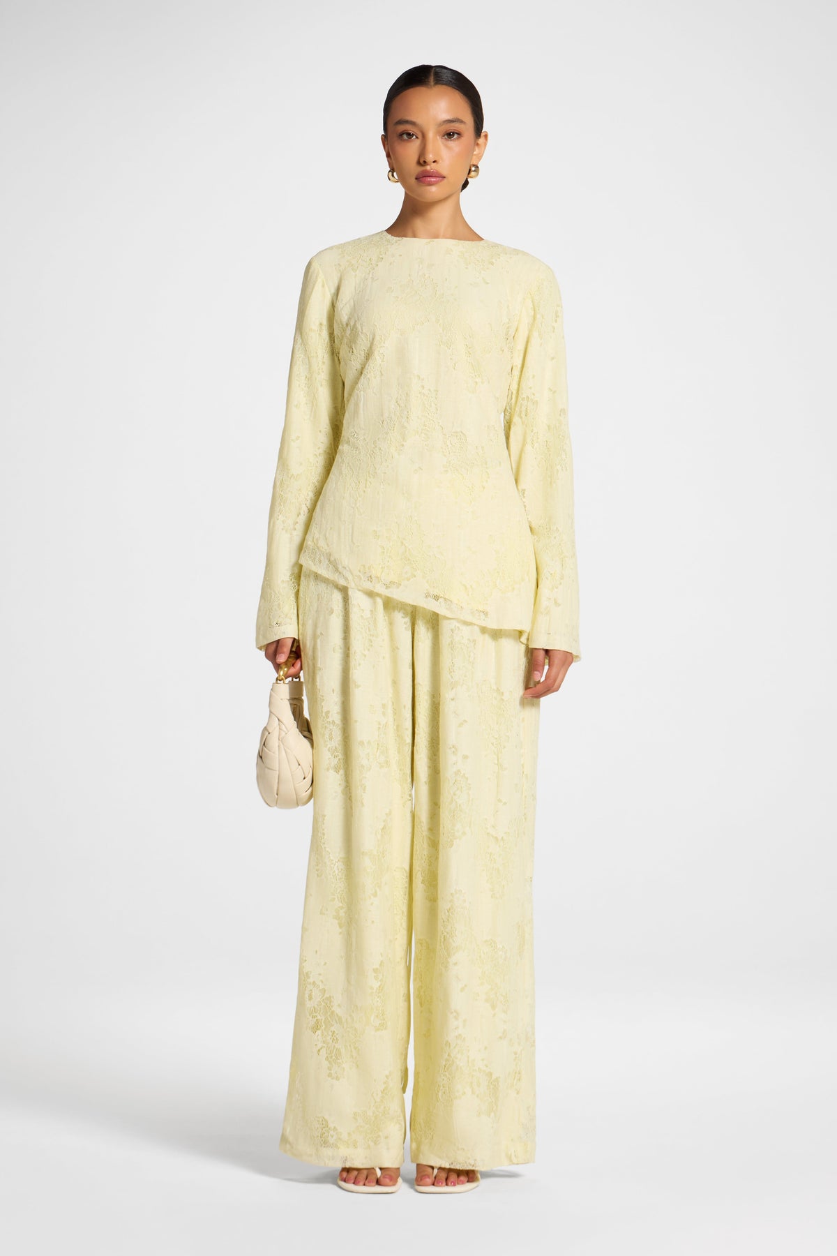Cotton Lace Asymmetric Top - Butter Yellow Top Veiled 