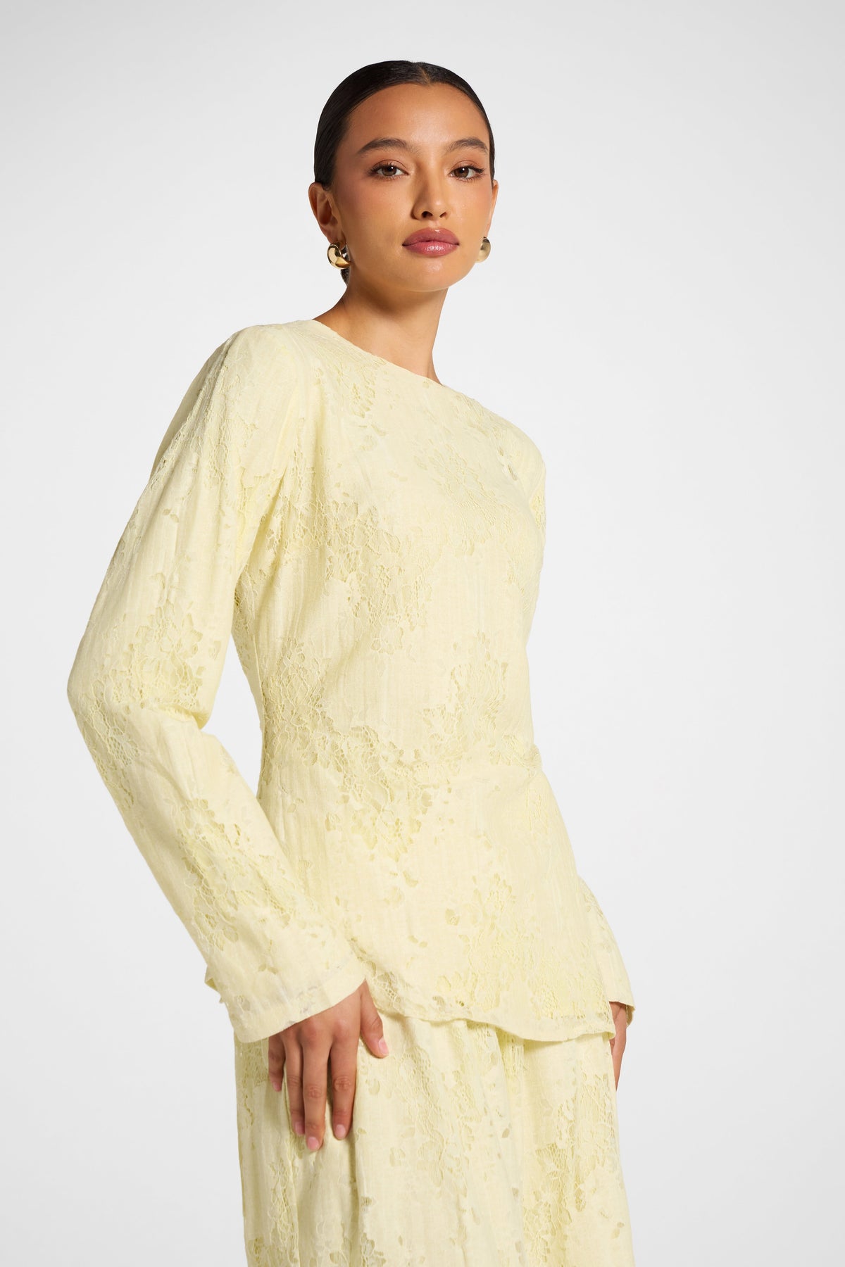 Cotton Lace Asymmetric Top - Butter Yellow Top Veiled 