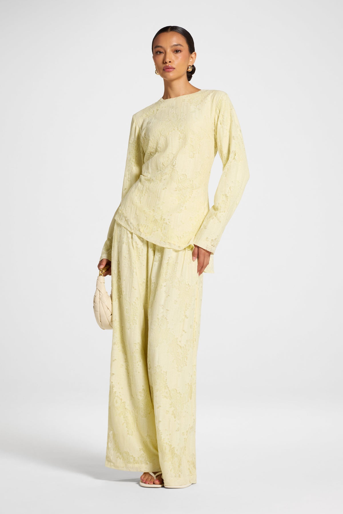 Cotton Lace Asymmetric Top - Butter Yellow Top Veiled 