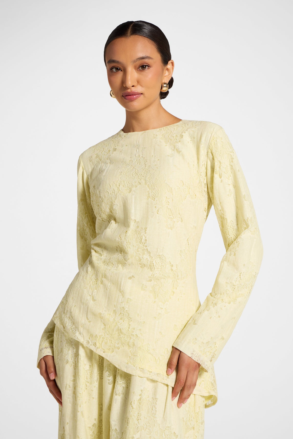 Cotton Lace Asymmetric Top - Butter Yellow Top Veiled 