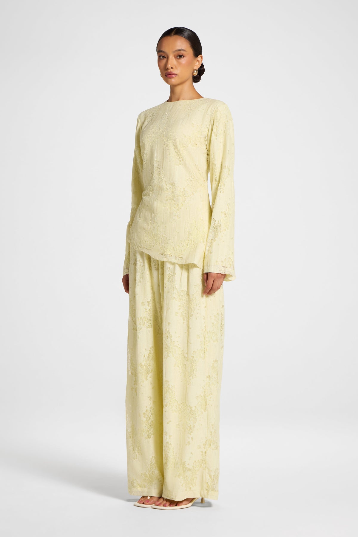 Cotton Lace Asymmetric Top - Butter Yellow Top Veiled 