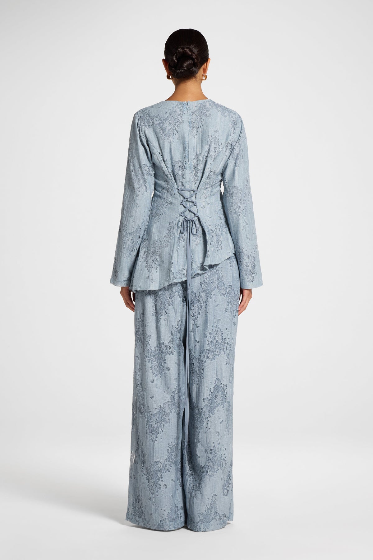 Cotton Lace Asymmetric Top - Denim Top Veiled 