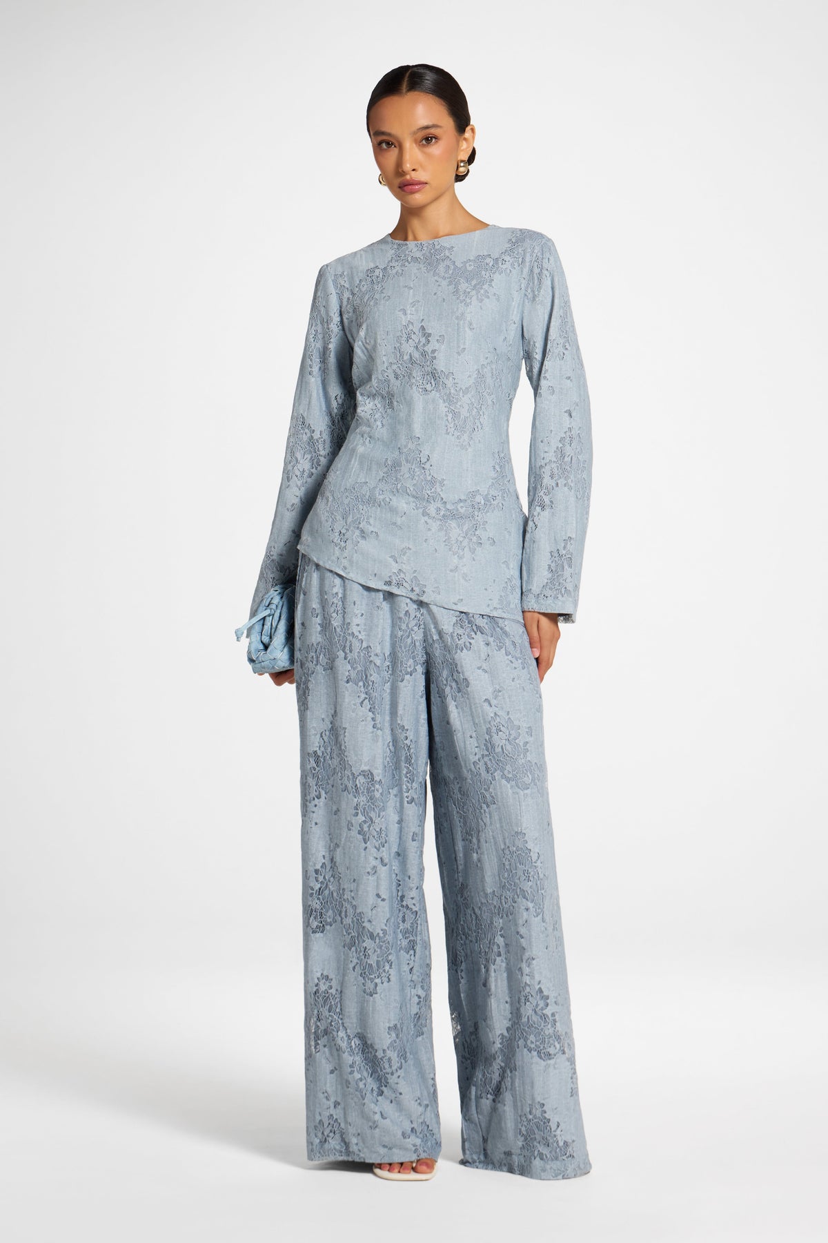 Cotton Lace Asymmetric Top - Denim Top Veiled 