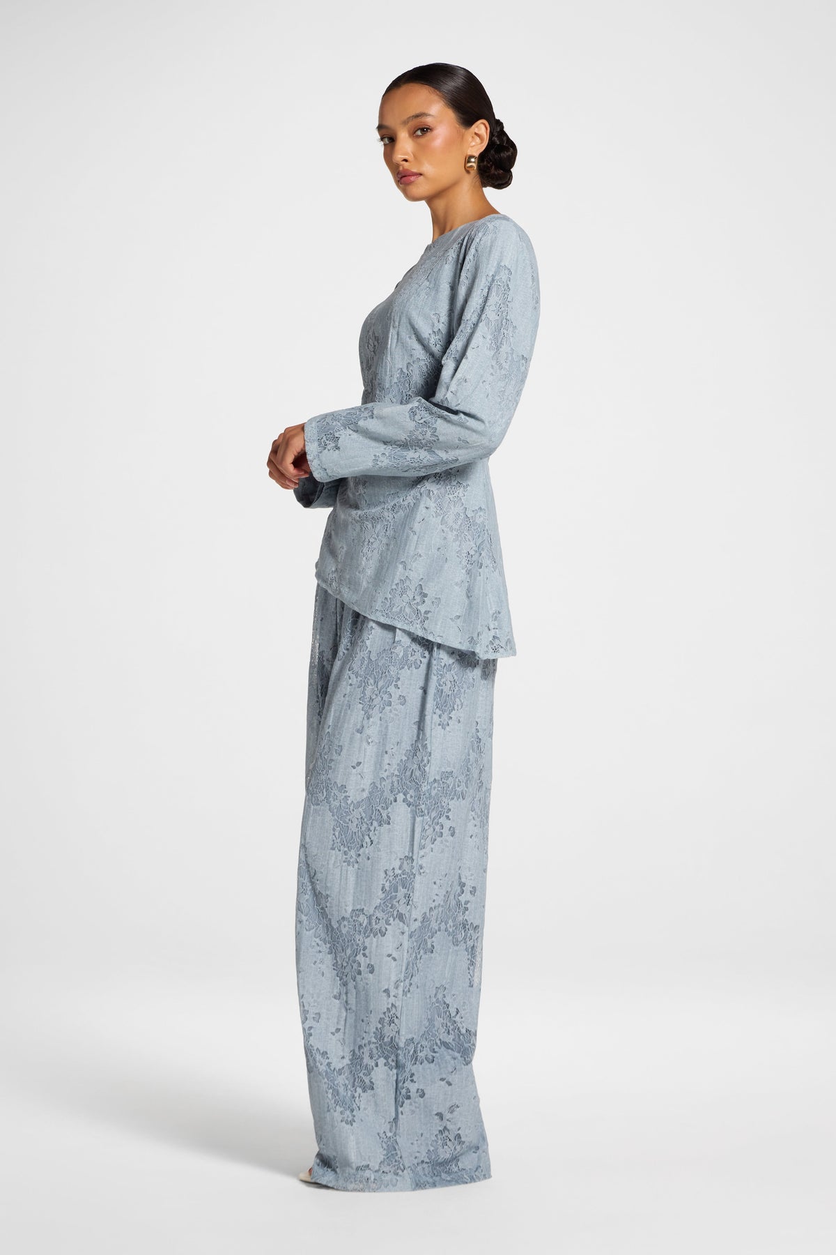 Cotton Lace Asymmetric Top - Denim Top Veiled 