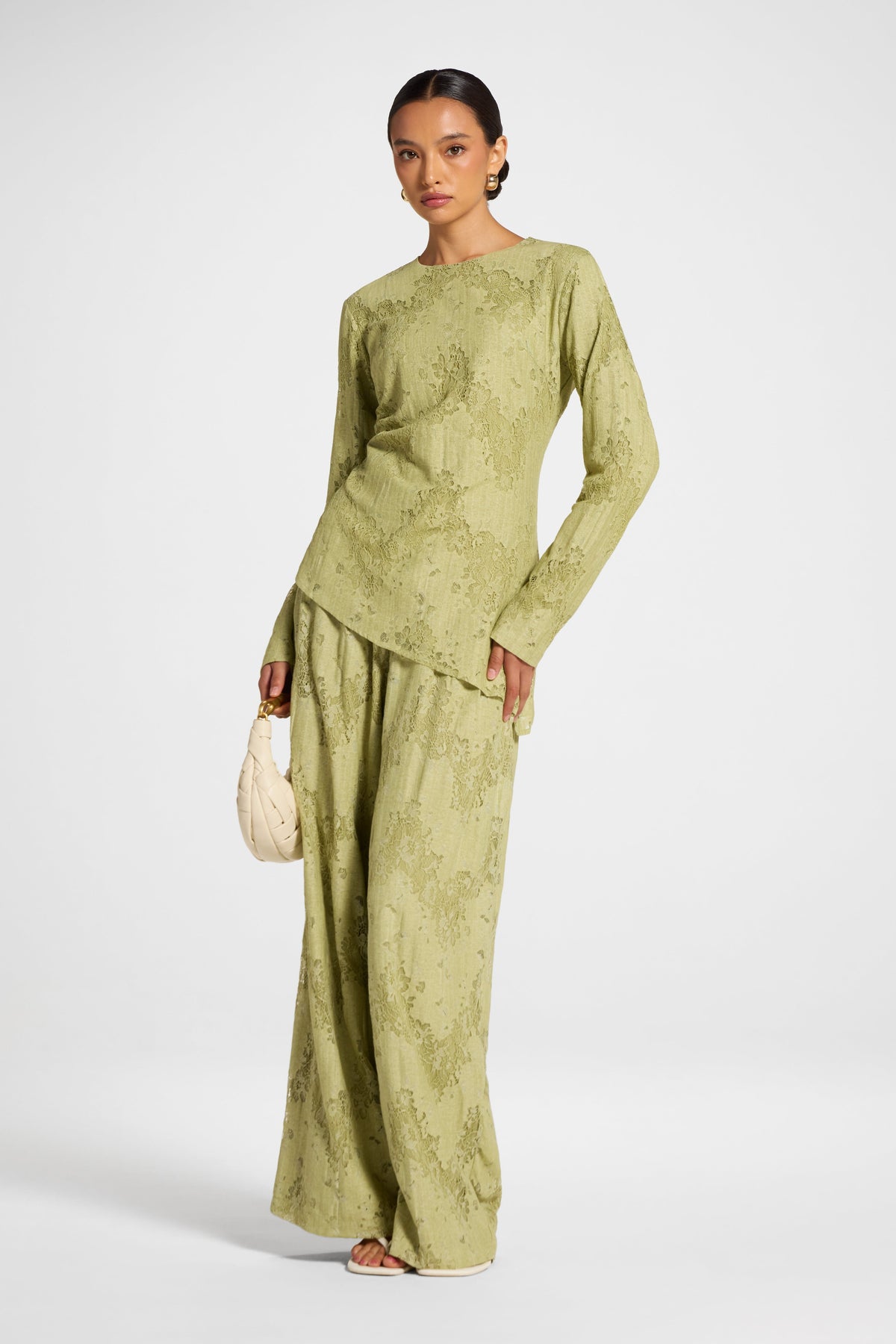 Cotton Lace Asymmetric Top - Light Olive Top Veiled 