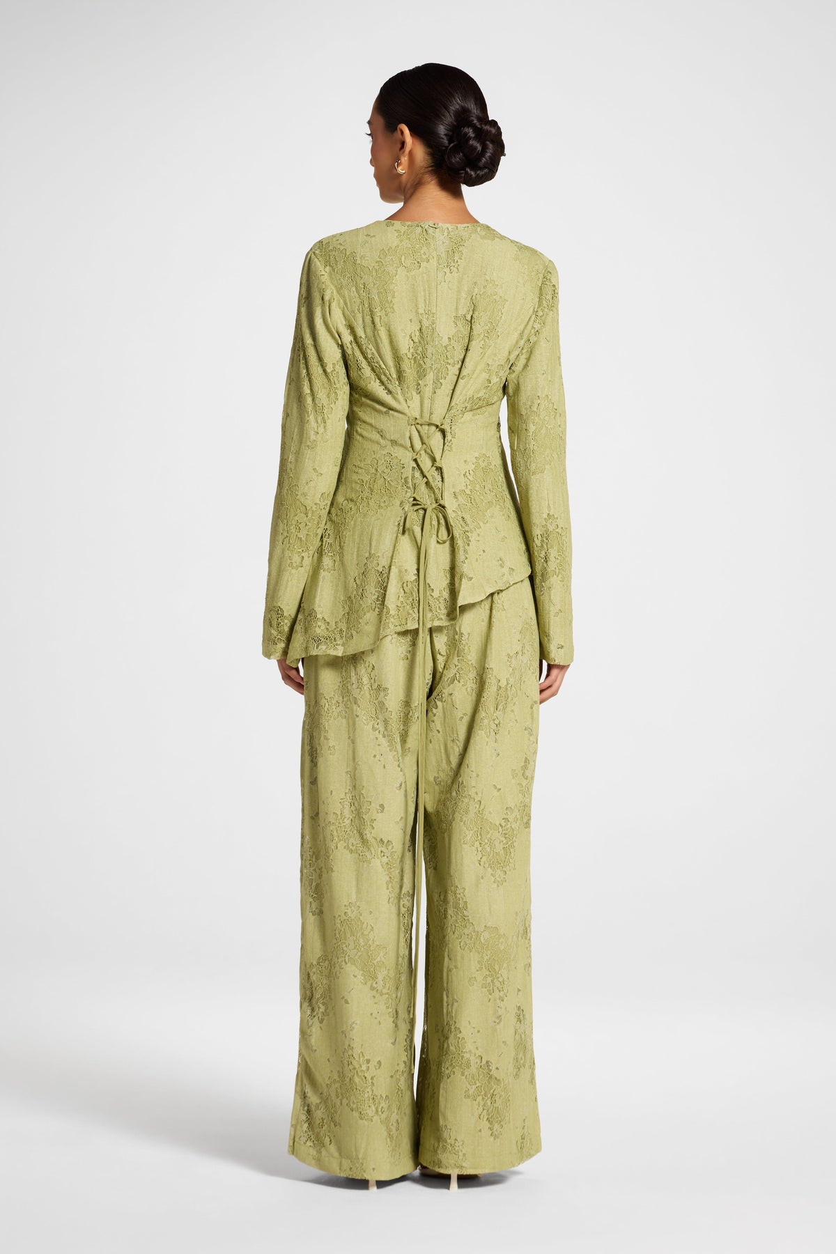 Cotton Lace Asymmetric Top - Light Olive Top Veiled 