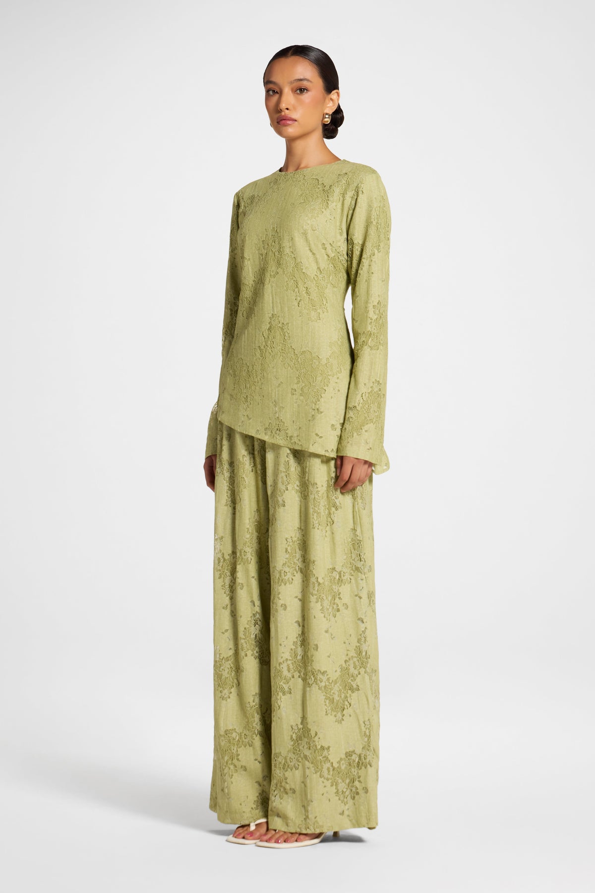 Cotton Lace Asymmetric Top - Light Olive Top Veiled 