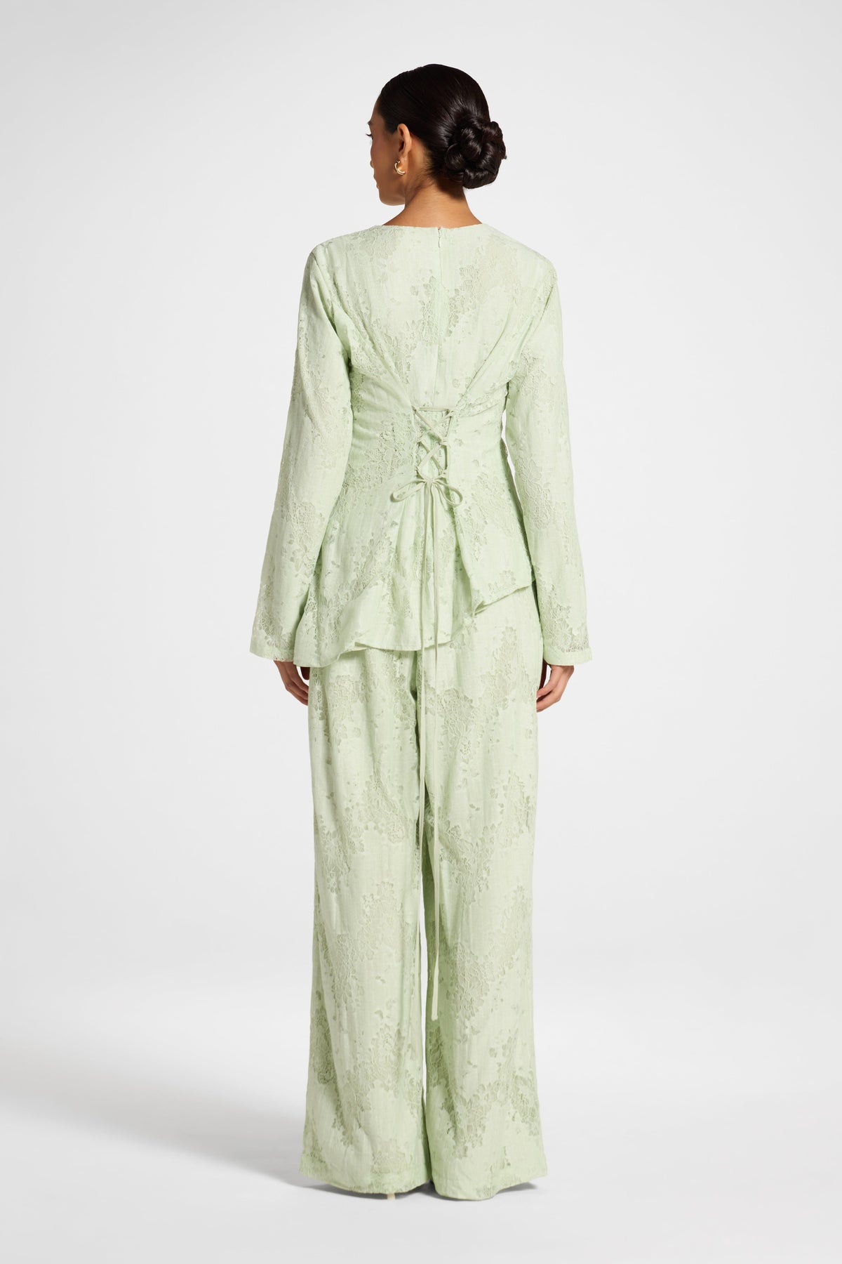 Cotton Lace Asymmetric Top - Pistachio Top Veiled 