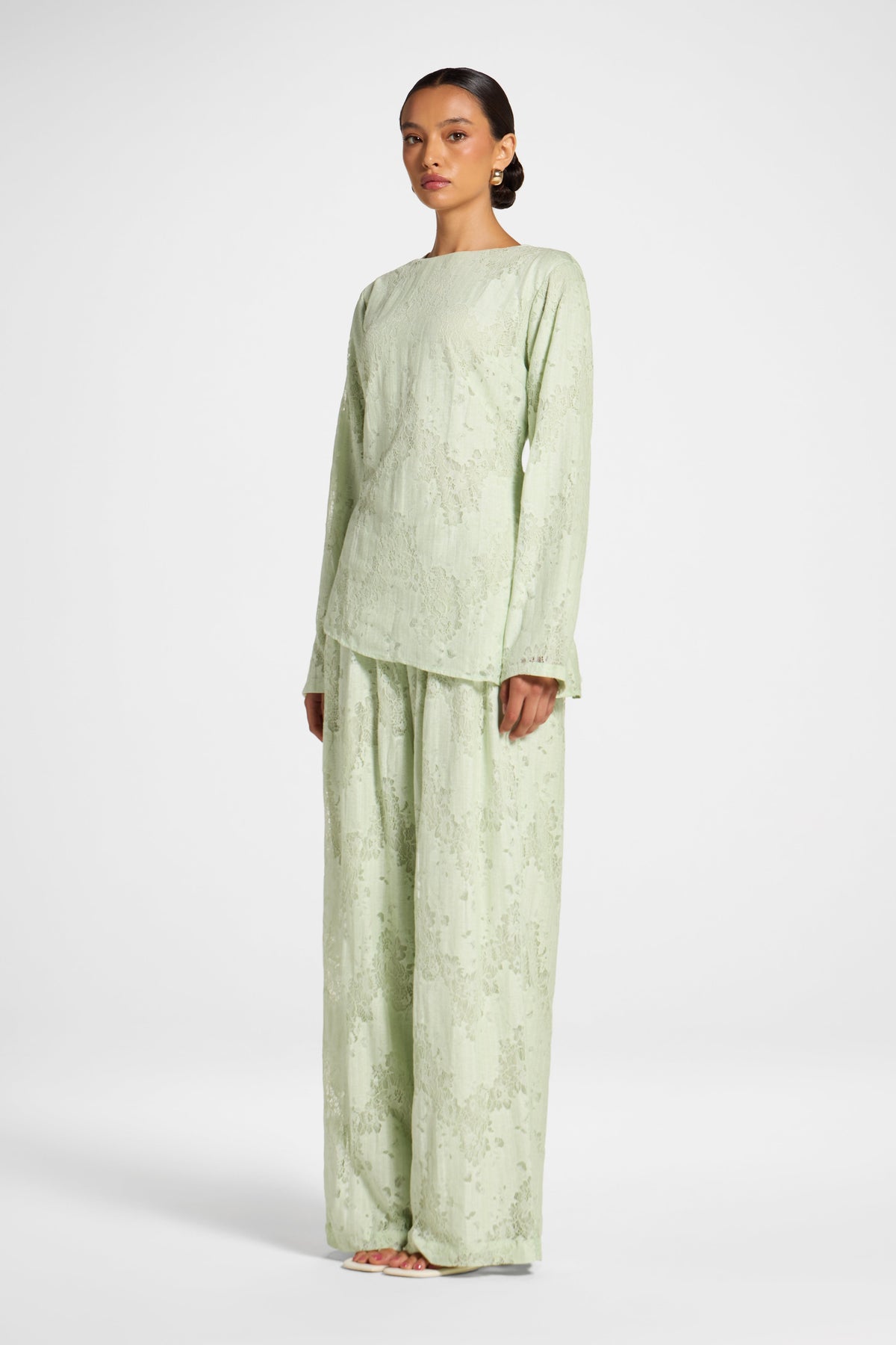 Cotton Lace Asymmetric Top - Pistachio Top Veiled 