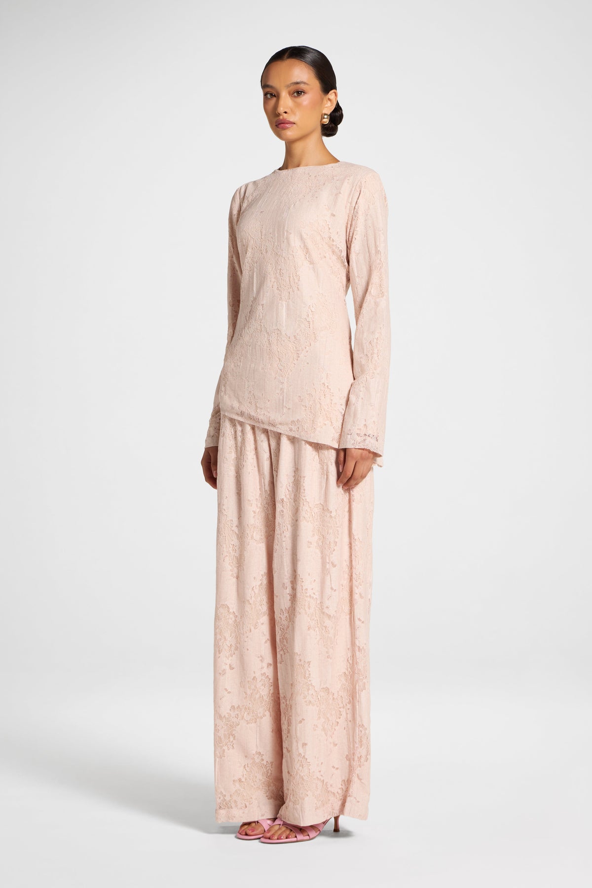 Cotton Lace Asymmetric Top - Soft Pink Top Veiled 