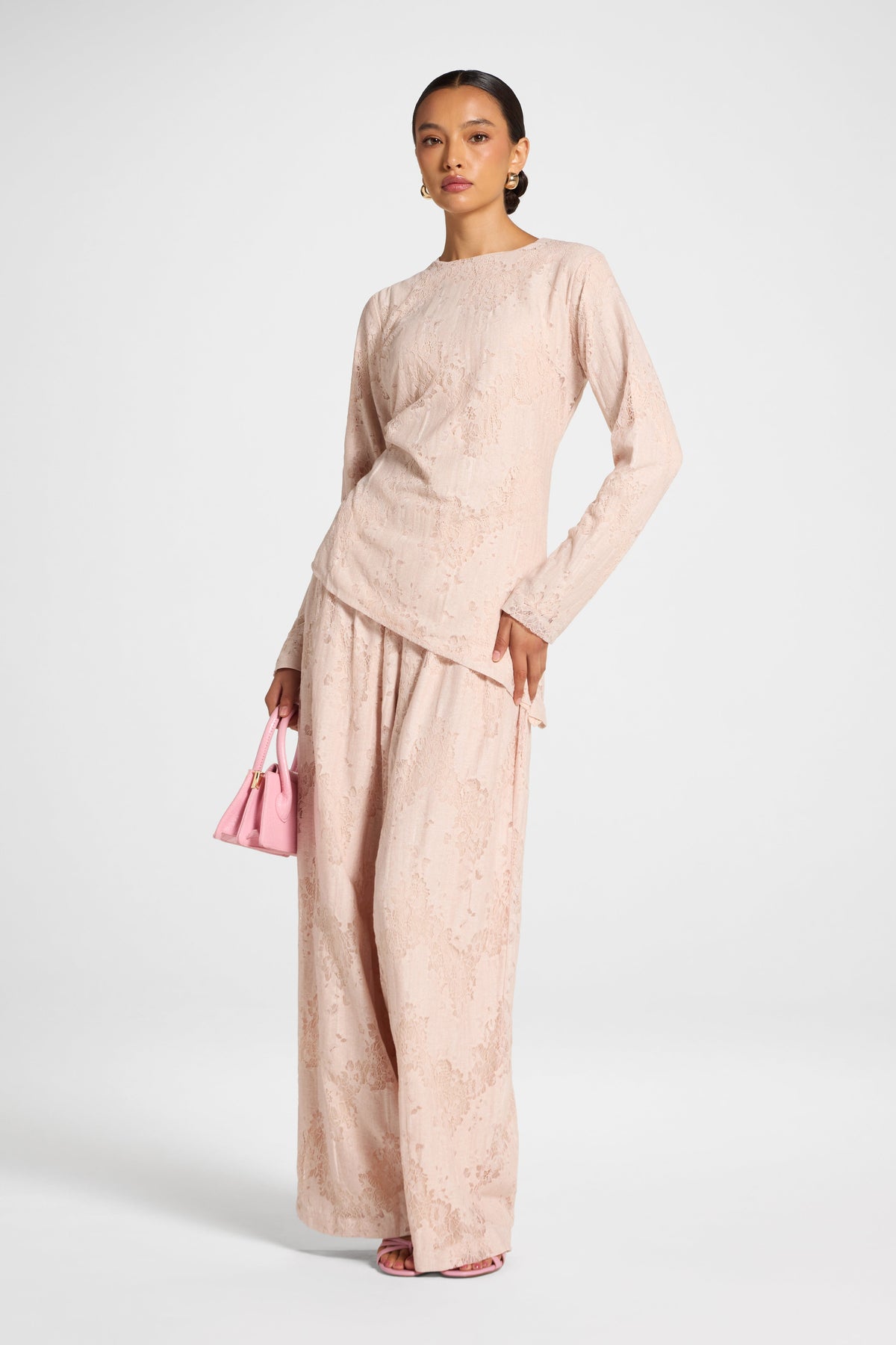 Cotton Lace Asymmetric Top - Soft Pink Top Veiled 