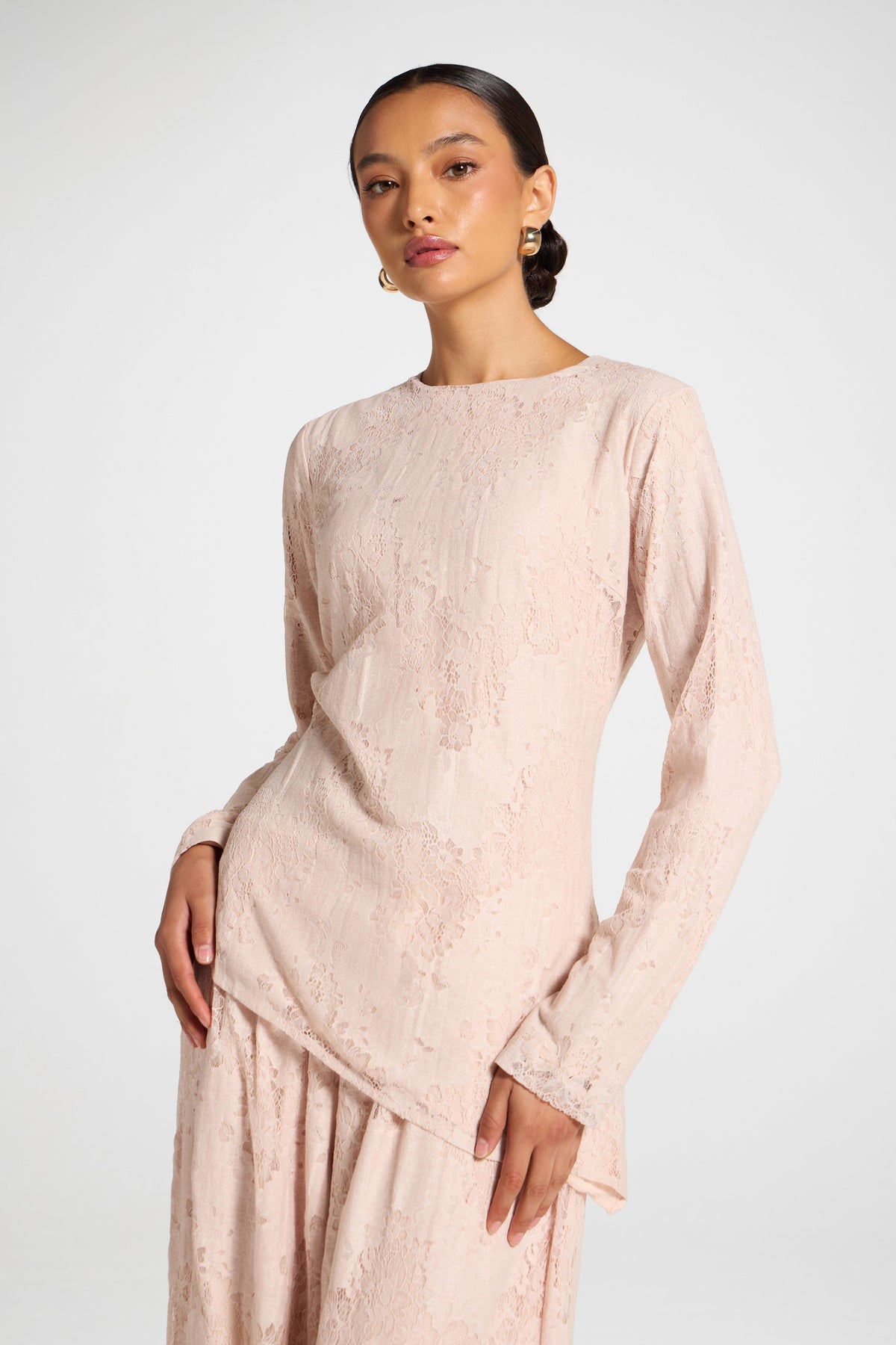 Cotton Lace Asymmetric Top - Soft Pink Top Veiled 