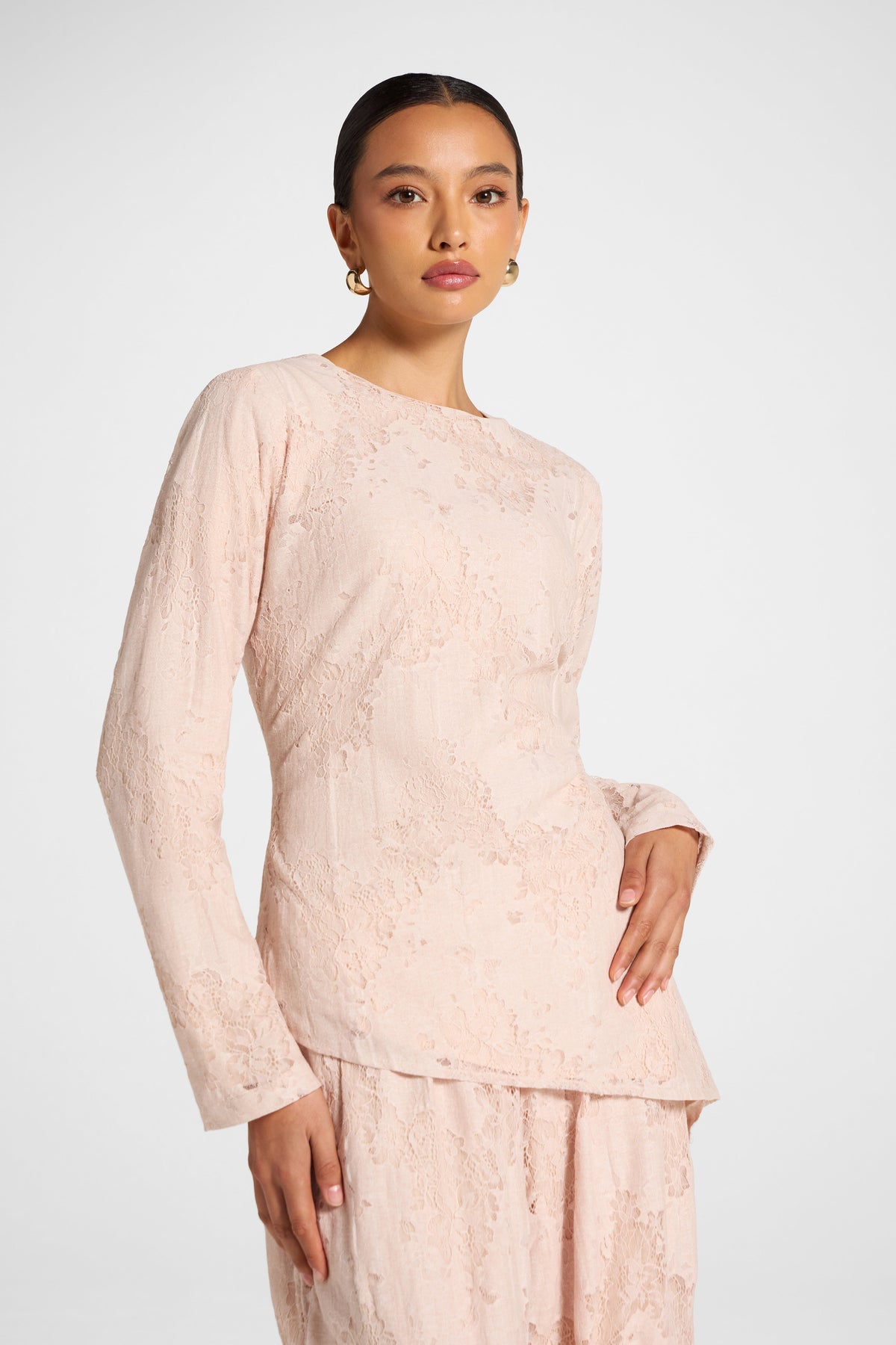 Cotton Lace Asymmetric Top - Soft Pink Top Veiled 
