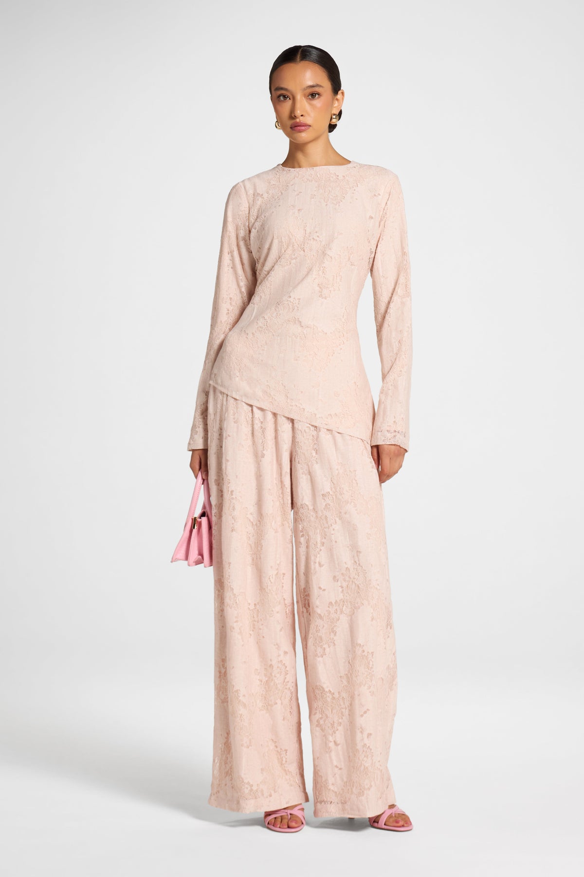 Cotton Lace Asymmetric Top - Soft Pink Top Veiled 