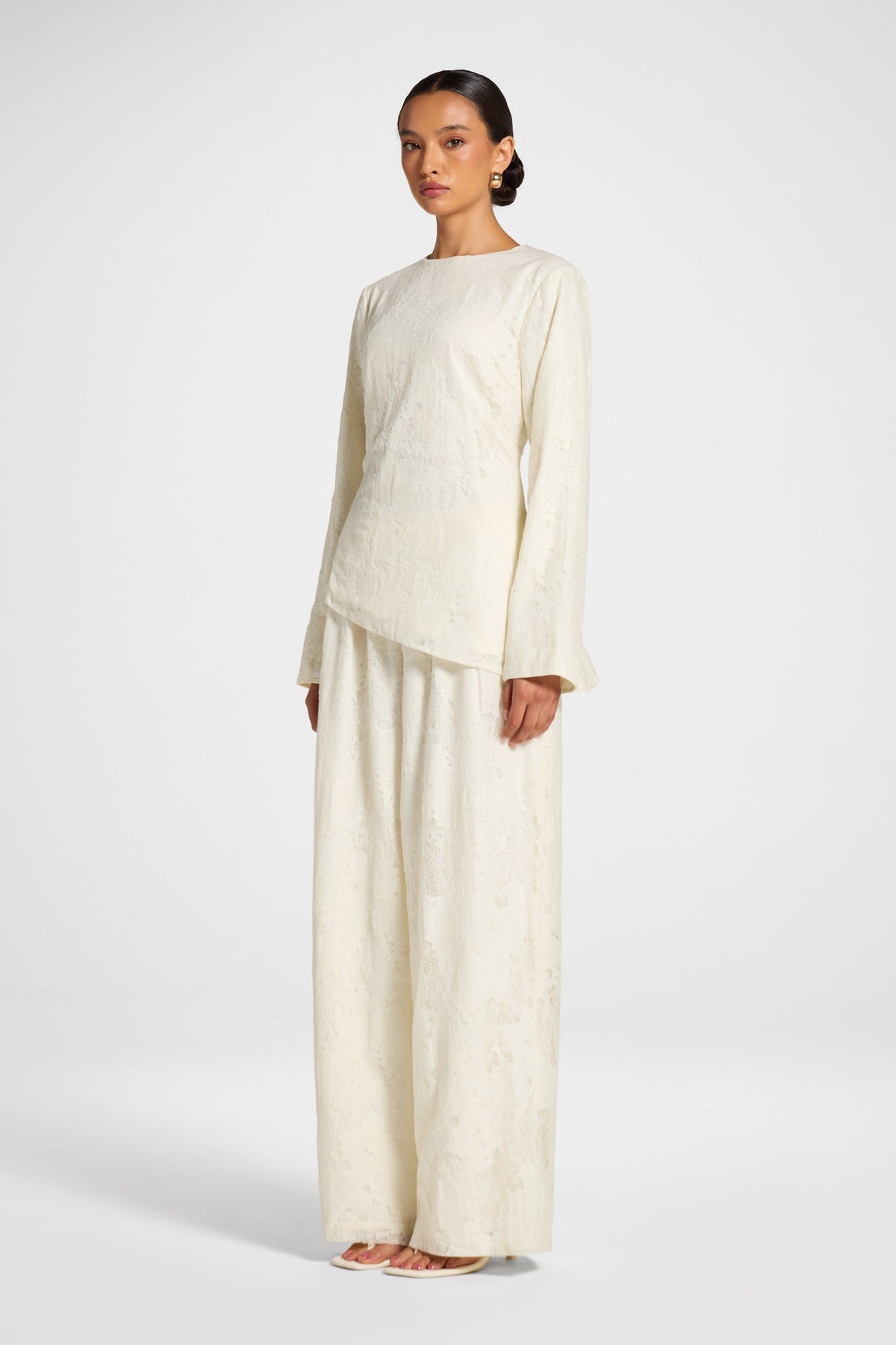Cotton Lace Asymmetric Top - Vintage White Top Veiled 