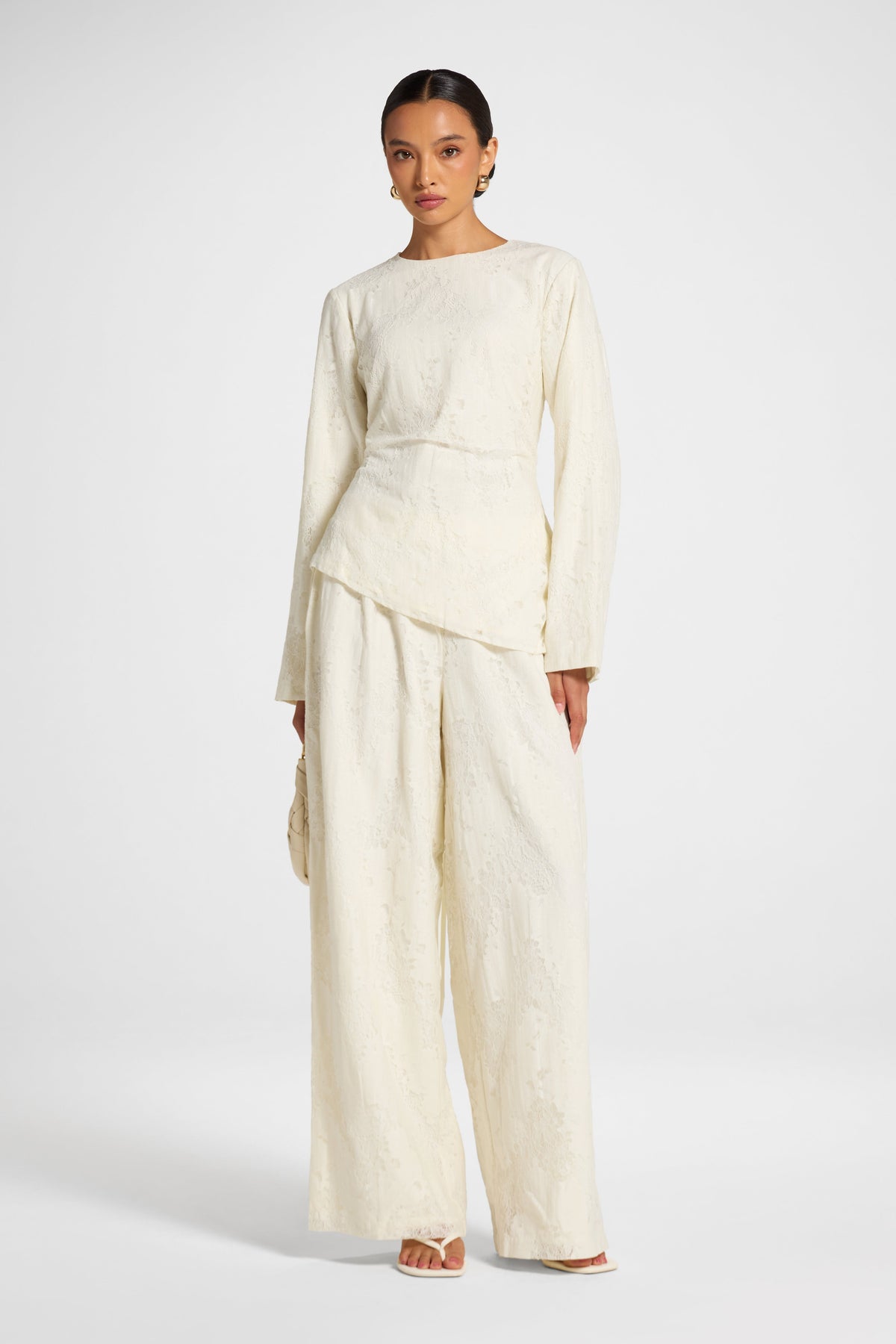 Cotton Lace Asymmetric Top - Vintage White Top Veiled 