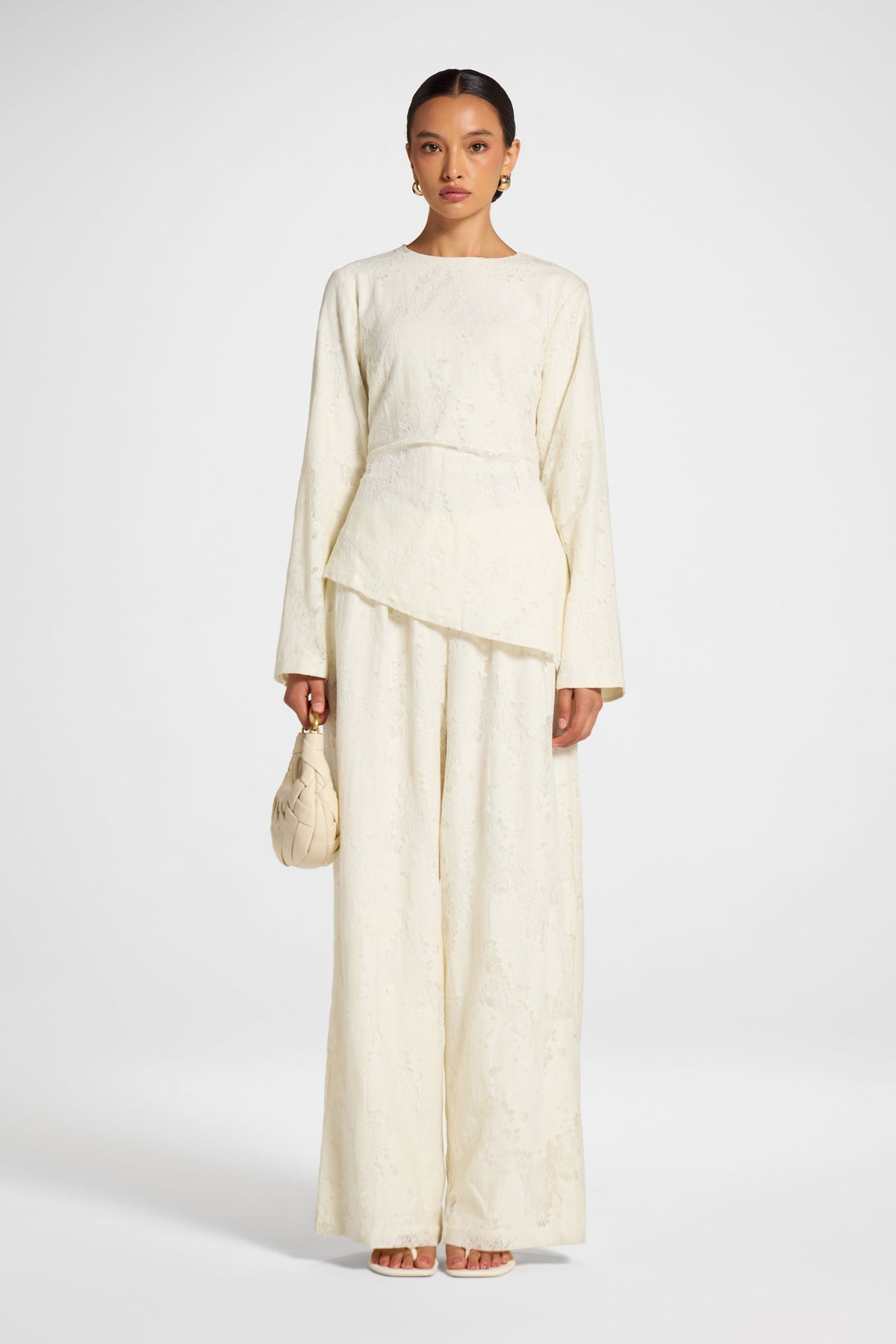 Cotton Lace Asymmetric Top - Vintage White Top Veiled 