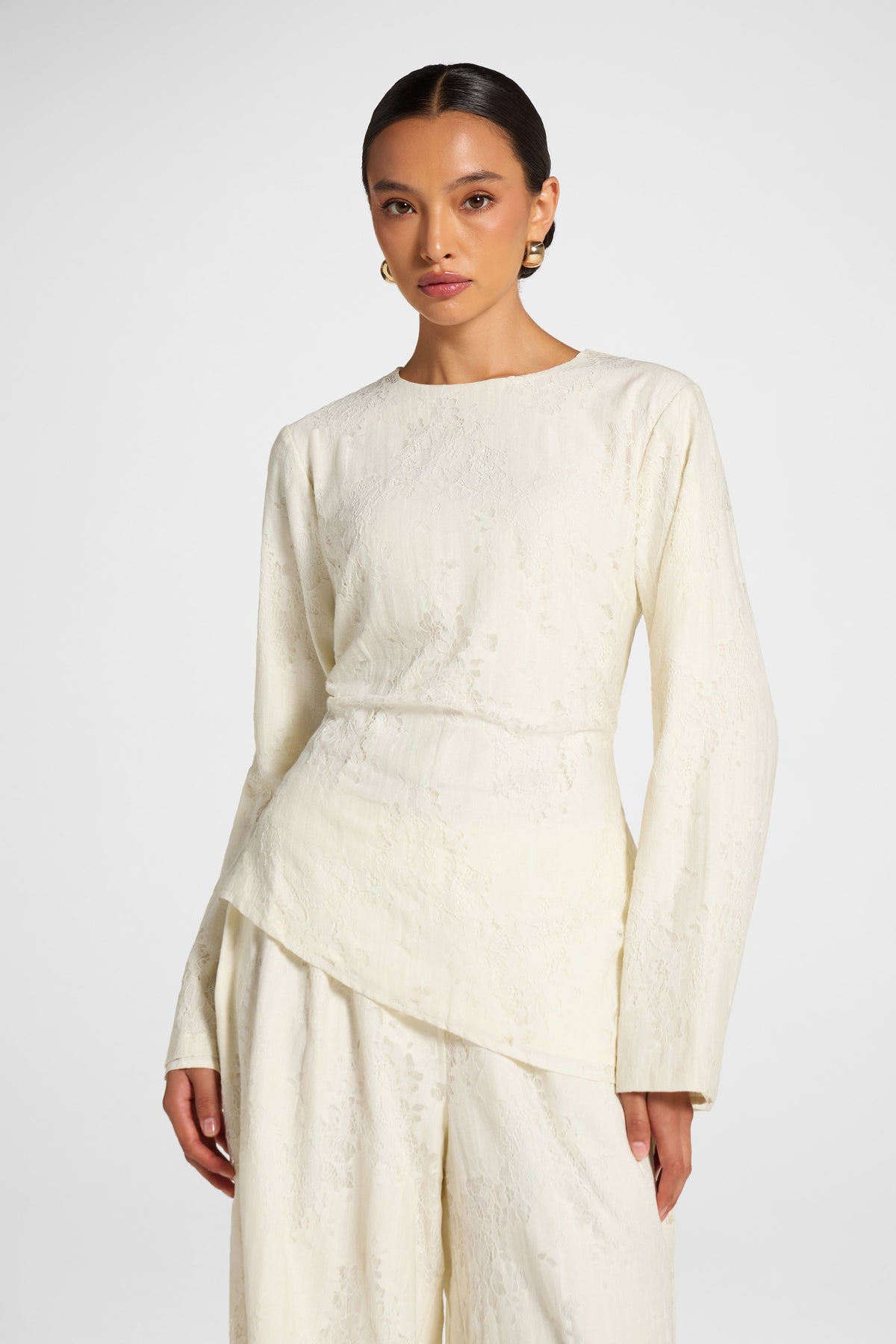Cotton Lace Asymmetric Top - Vintage White Top Veiled 