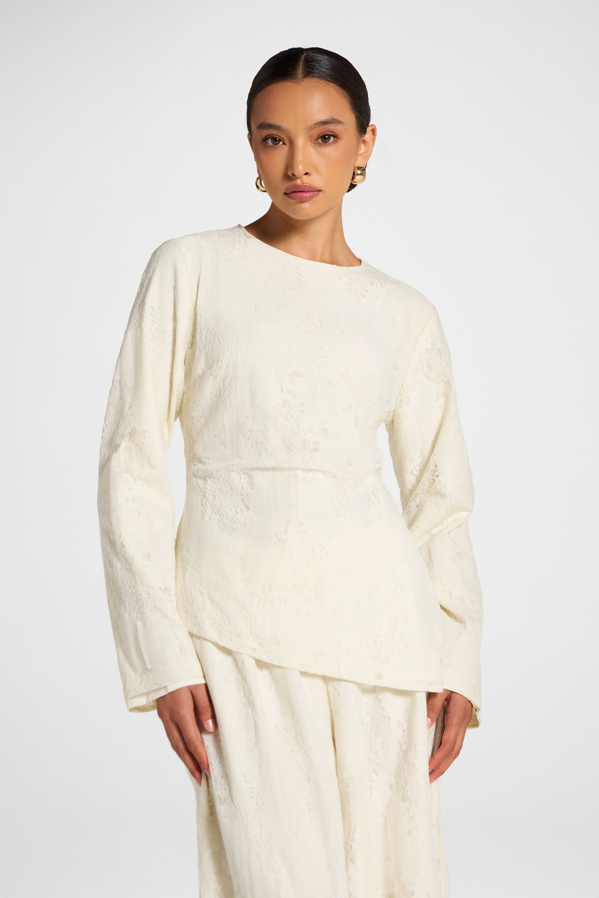Cotton Lace Asymmetric Top - Vintage White Top Veiled 