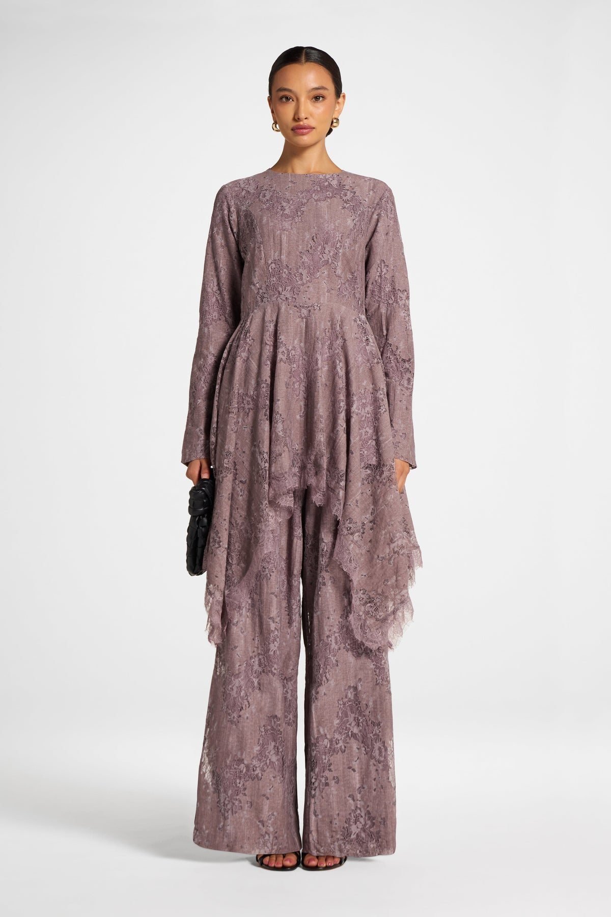 Cotton Lace Handkerchief Hem Top - Black Plum Top Veiled 