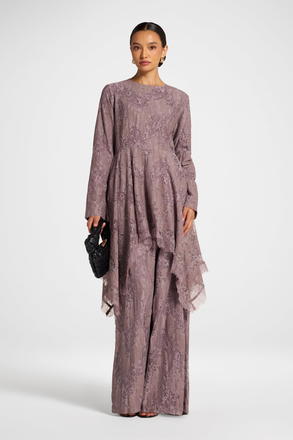 Cotton Lace Handkerchief Hem Top - Black Plum Top Veiled 