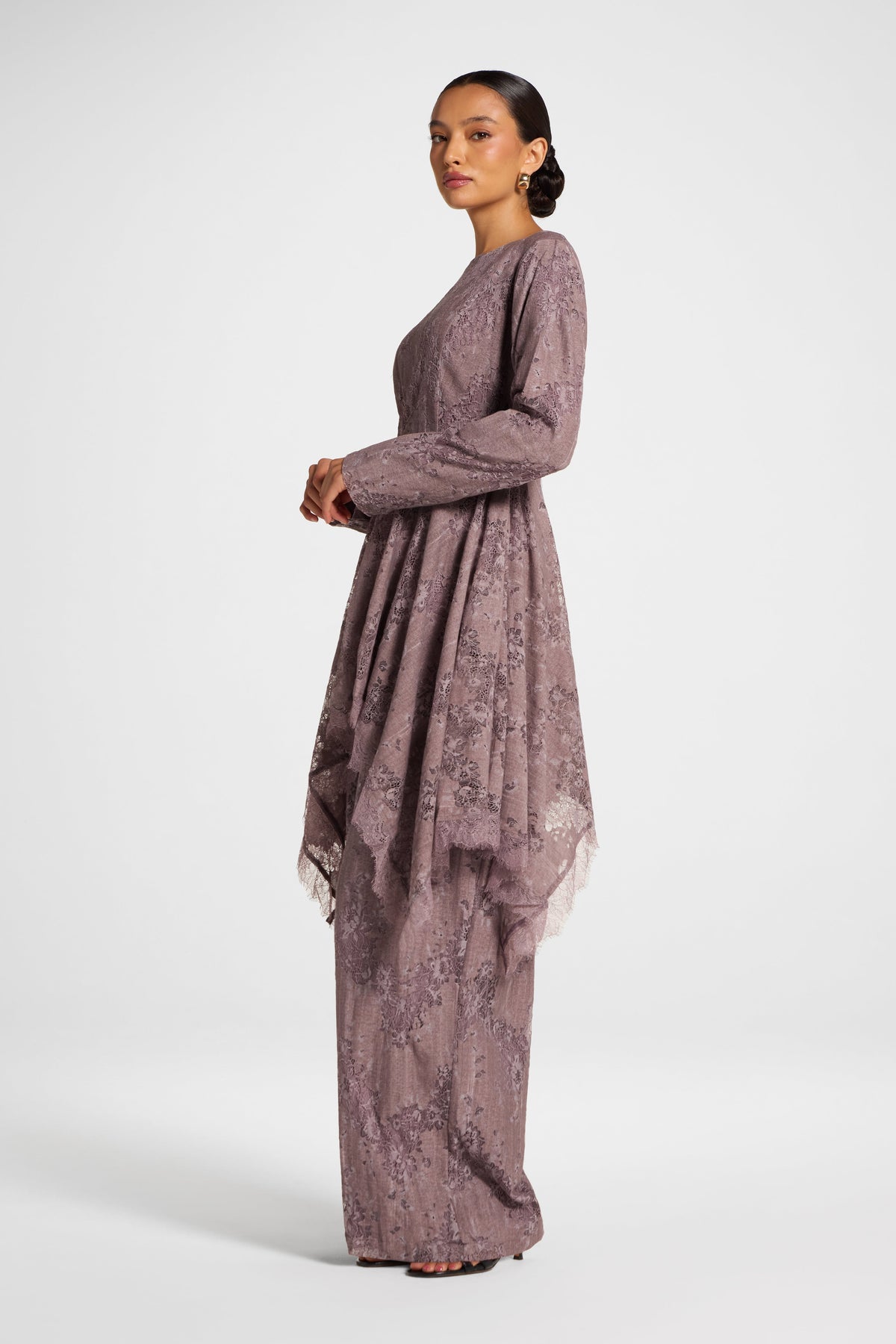 Cotton Lace Handkerchief Hem Top - Black Plum Top Veiled 